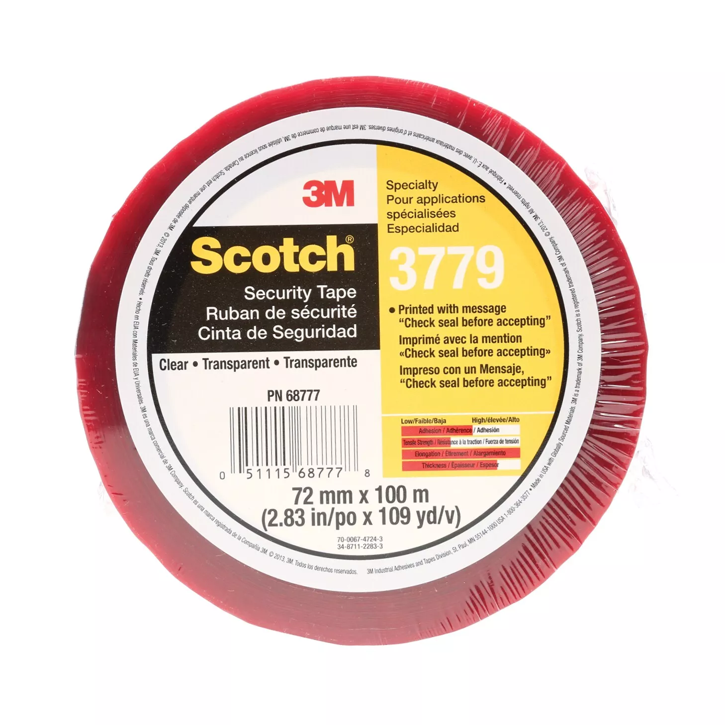 Scotch® Security Message Box Sealing Tape 3779, Clear, 72 mm x 100 m,
24/Case, Individually Wrapped Conveniently Packaged