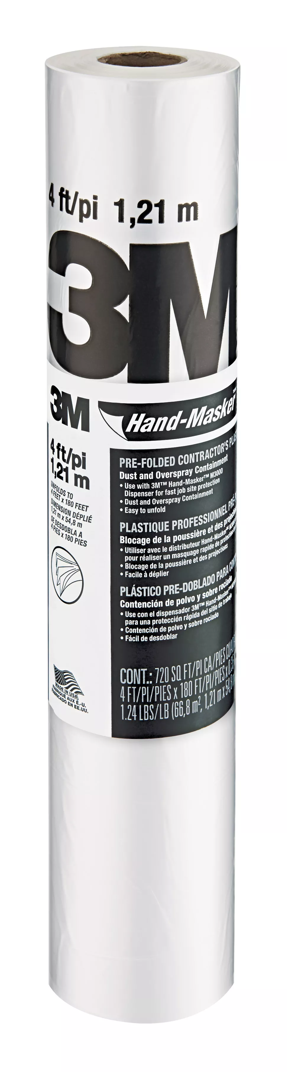 3M™ Hand-Masker™ Contractor's Plastic CP4, 4 ft x 180 ft x .35 mil (1,21 m x 54,8 m x .00889 mm), 1 Roll/Pack