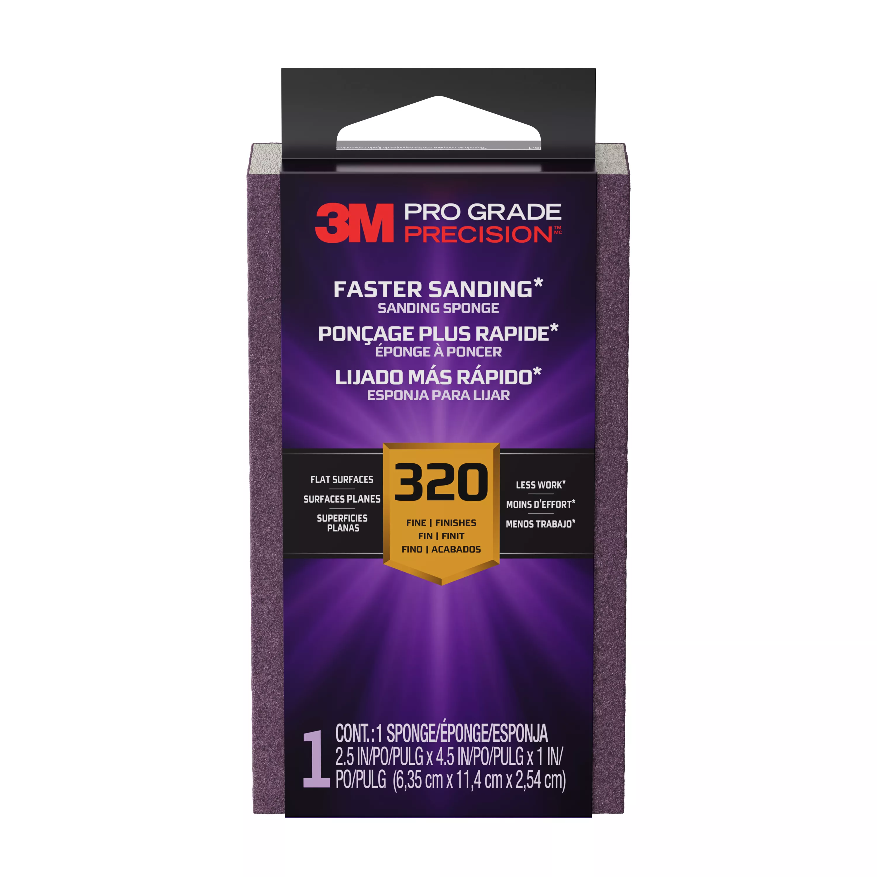 3M™ Pro Grade Precision™ Faster Sanding Sanding Block Sponge FSB320-PGP-1T, 2.5in x 4.5in x 1in, 320 grit, 1 Each