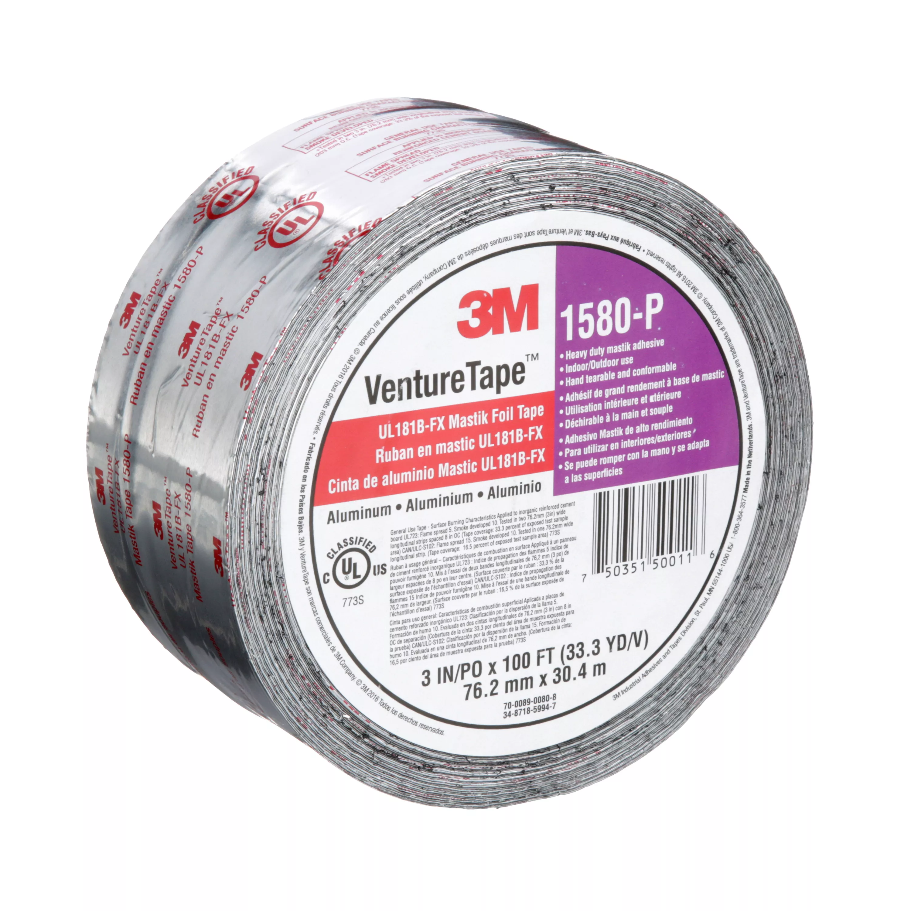 SKU 7100043954 | 3M™ Venture Tape™ UL181B-FX Mastik Foil Tape 1580-P