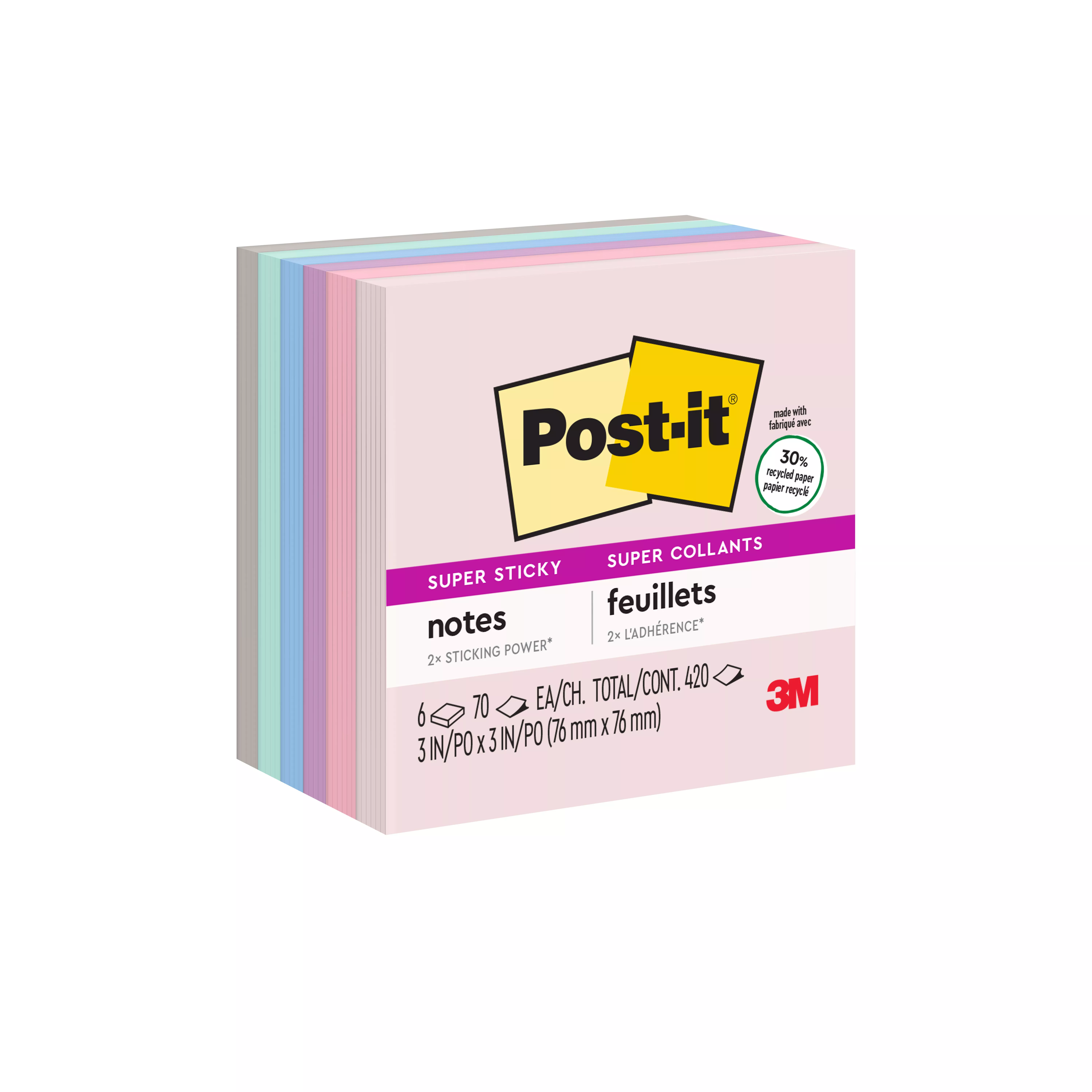 SKU 7100243600 | Post-it® Super Sticky Recycled Notes 654-6SSNRP