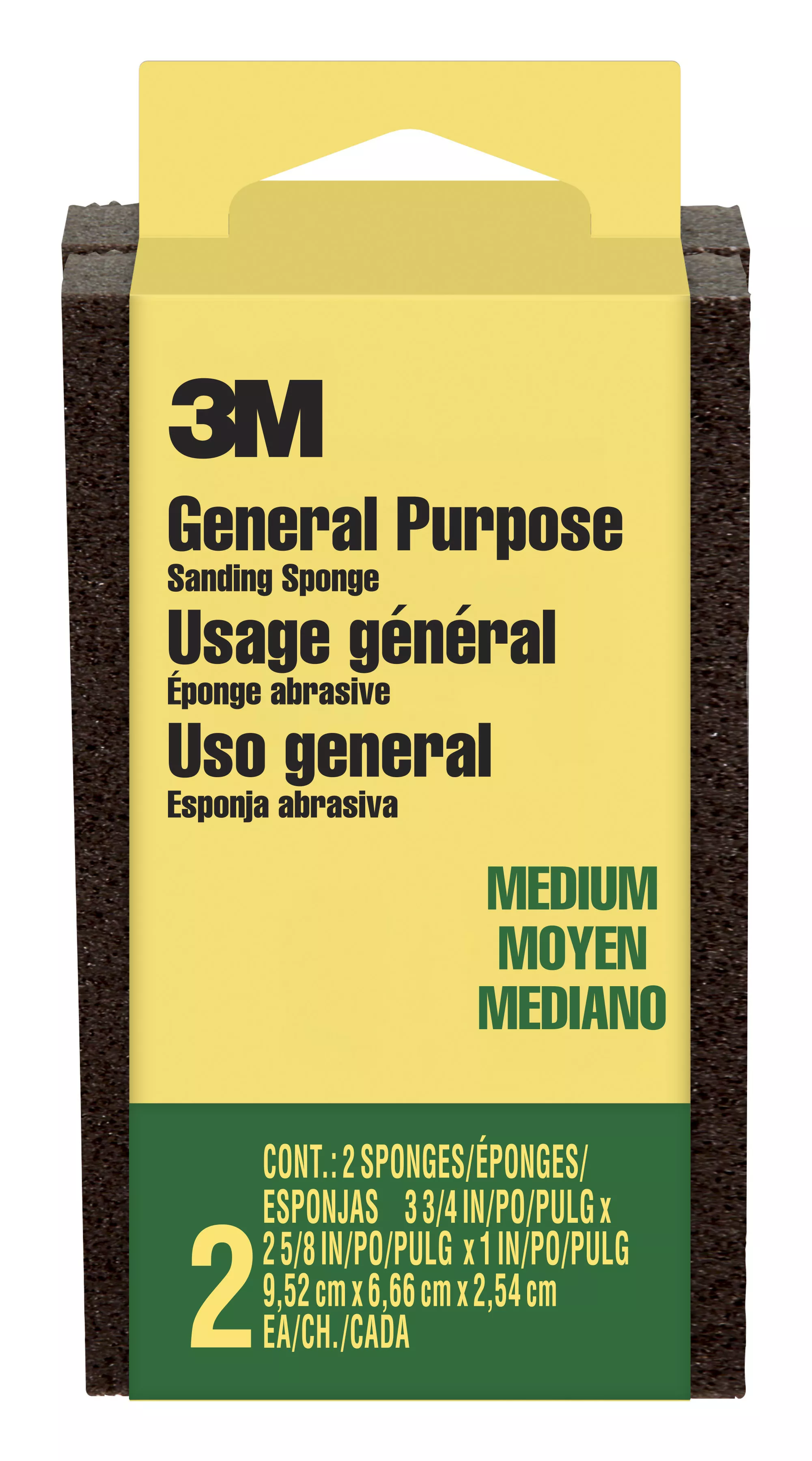 3M™ Sanding Sponge CP-002-2P, Block, 3 3/4 in x 2 5/8 in x 1 in, Medium, 12 pk/cs