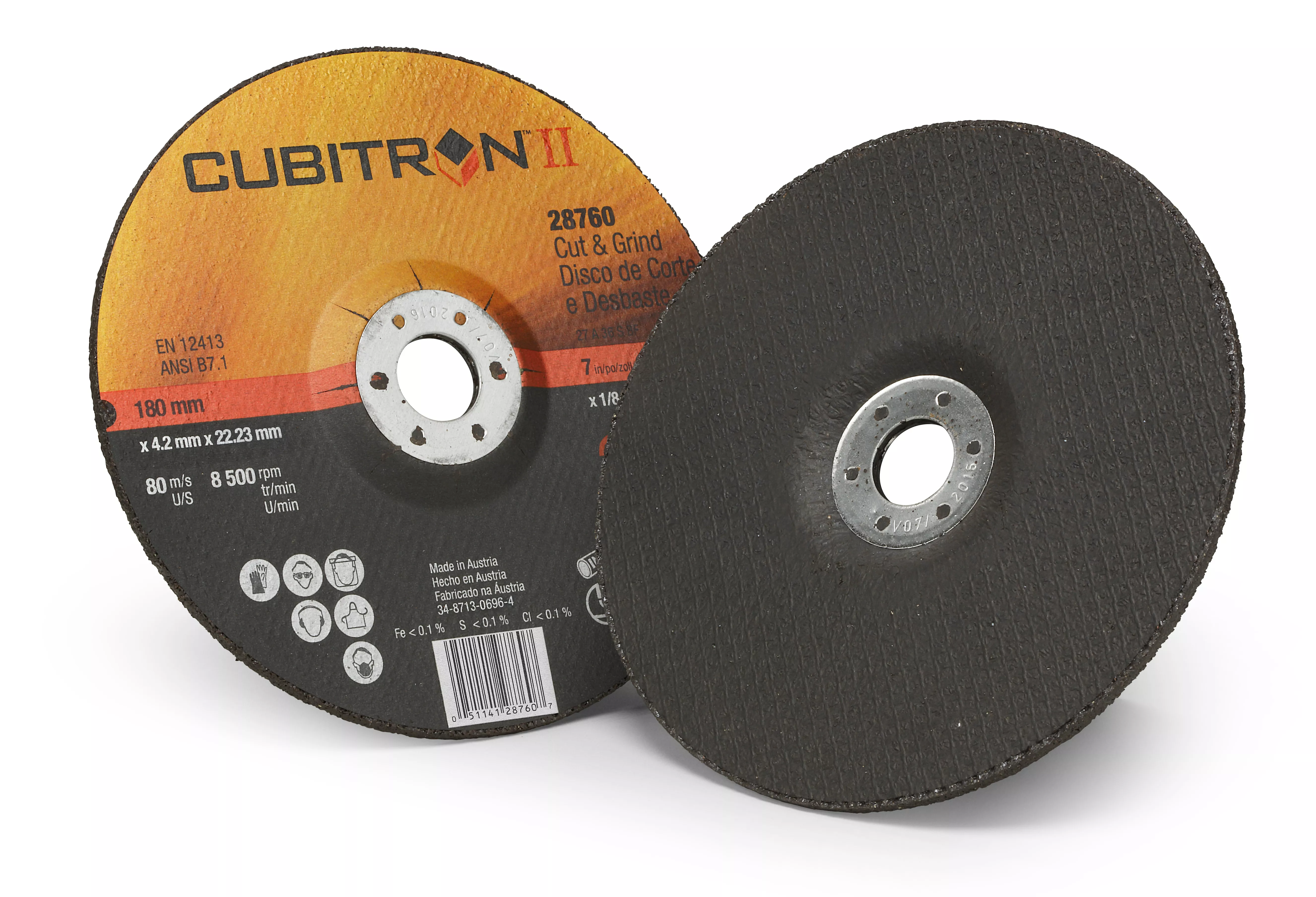 3M™ Cubitron™ II Cut and Grind Wheel, 28760, T27, 7 in x 1/8 in x 7/8
in, 10/Carton, 20 ea/Case