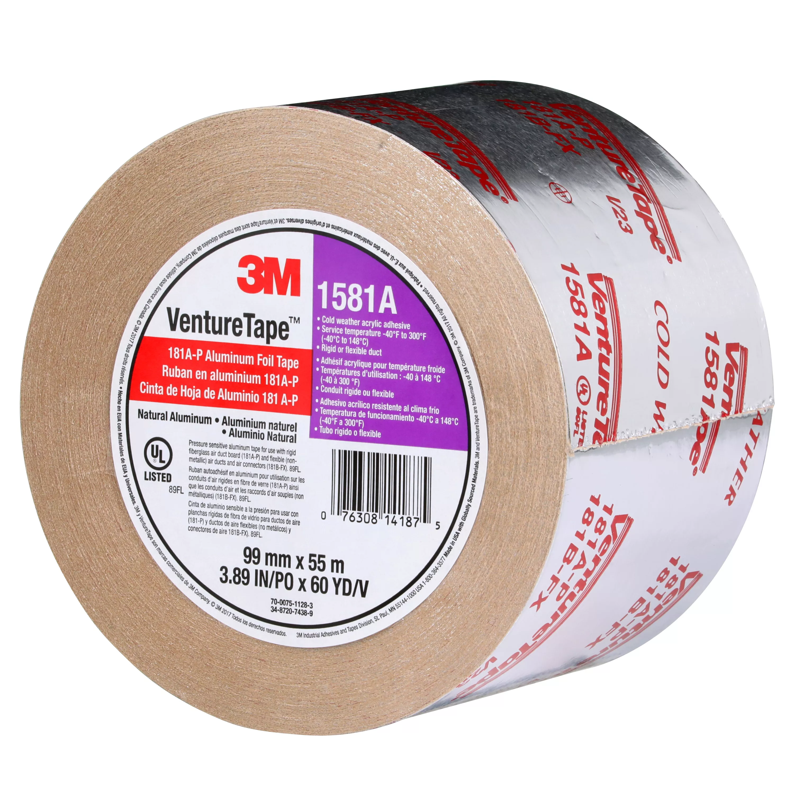 SKU 7010302857 | 3M™ Venture Tape™ UL181A-P Aluminum Foil Tape 1581A