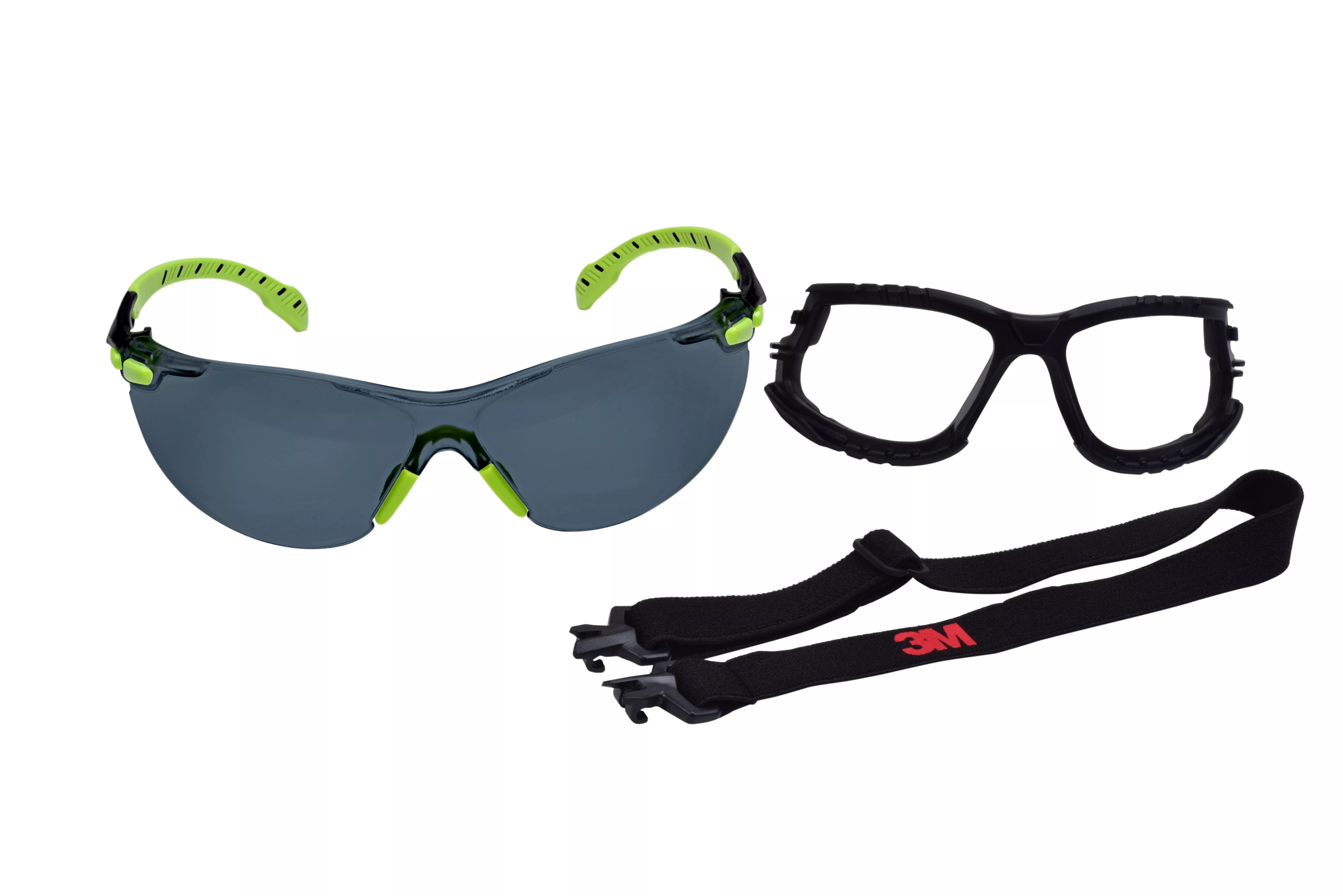 3M™ Solus™ 1000-Series S1202SGAF-KT Foam Strap, Green/Black, Grey Scotchgard™ Anti-fog Lens, 20 EA/Case