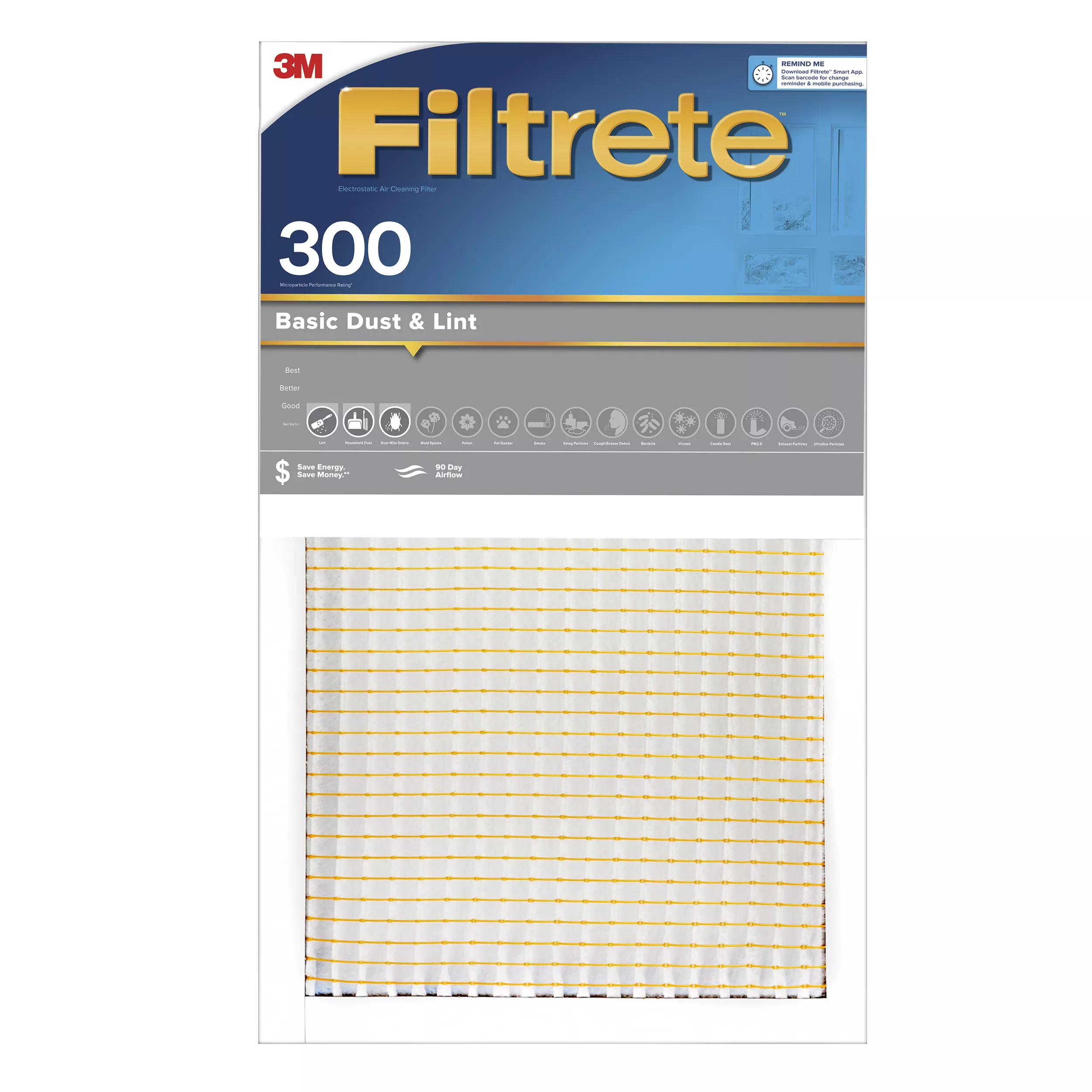 Filtrete™ Basic Dust & Lint Air Filter, 300 MPR, 301-4, 16 in x 25 in x
1 in (40.6 cm x 63.5 cm x 2.5 cm)