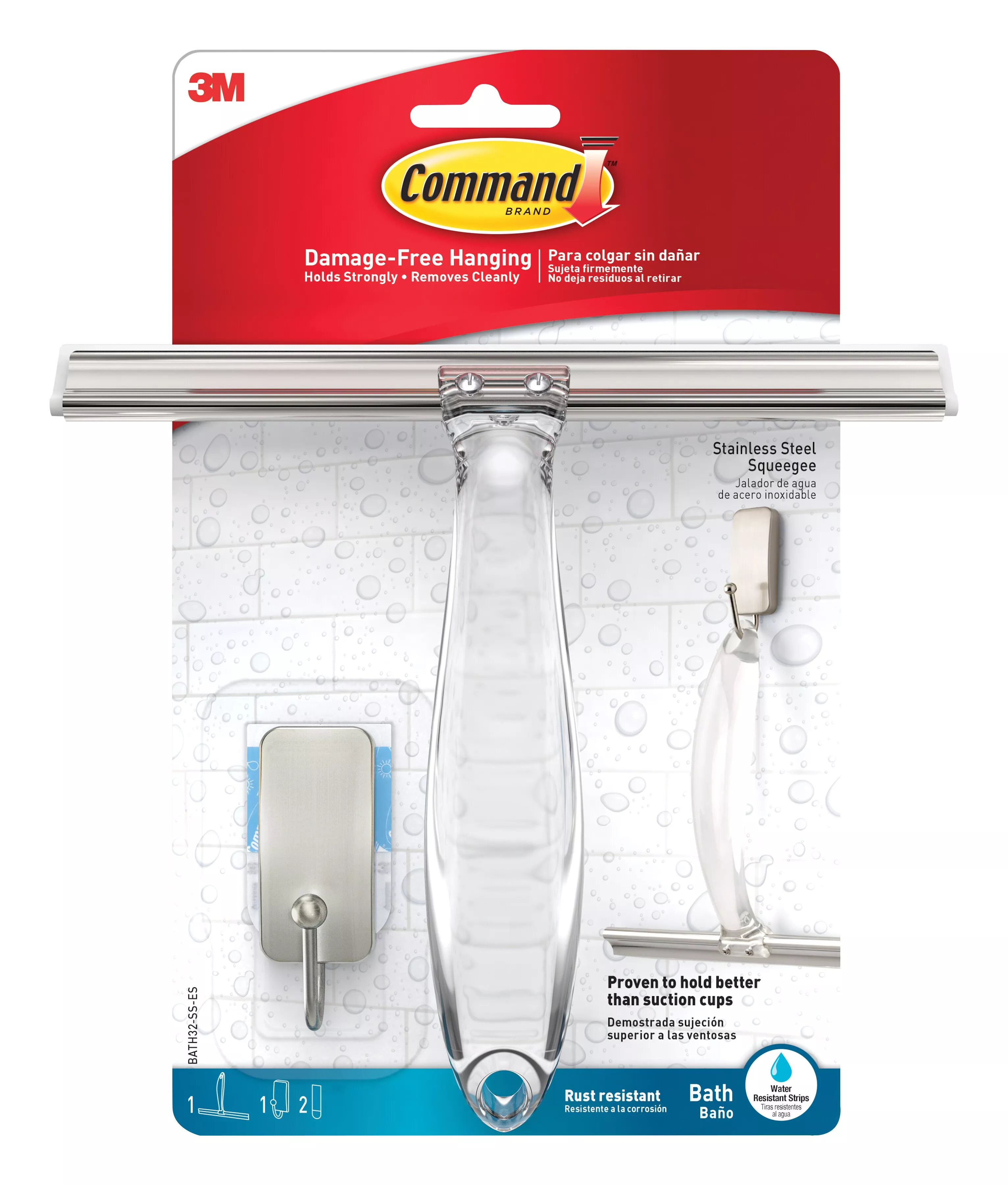 UPC 00076308728564 | Command™ Bath Squeegee and Hook Stainless Steel and Satin Nickel