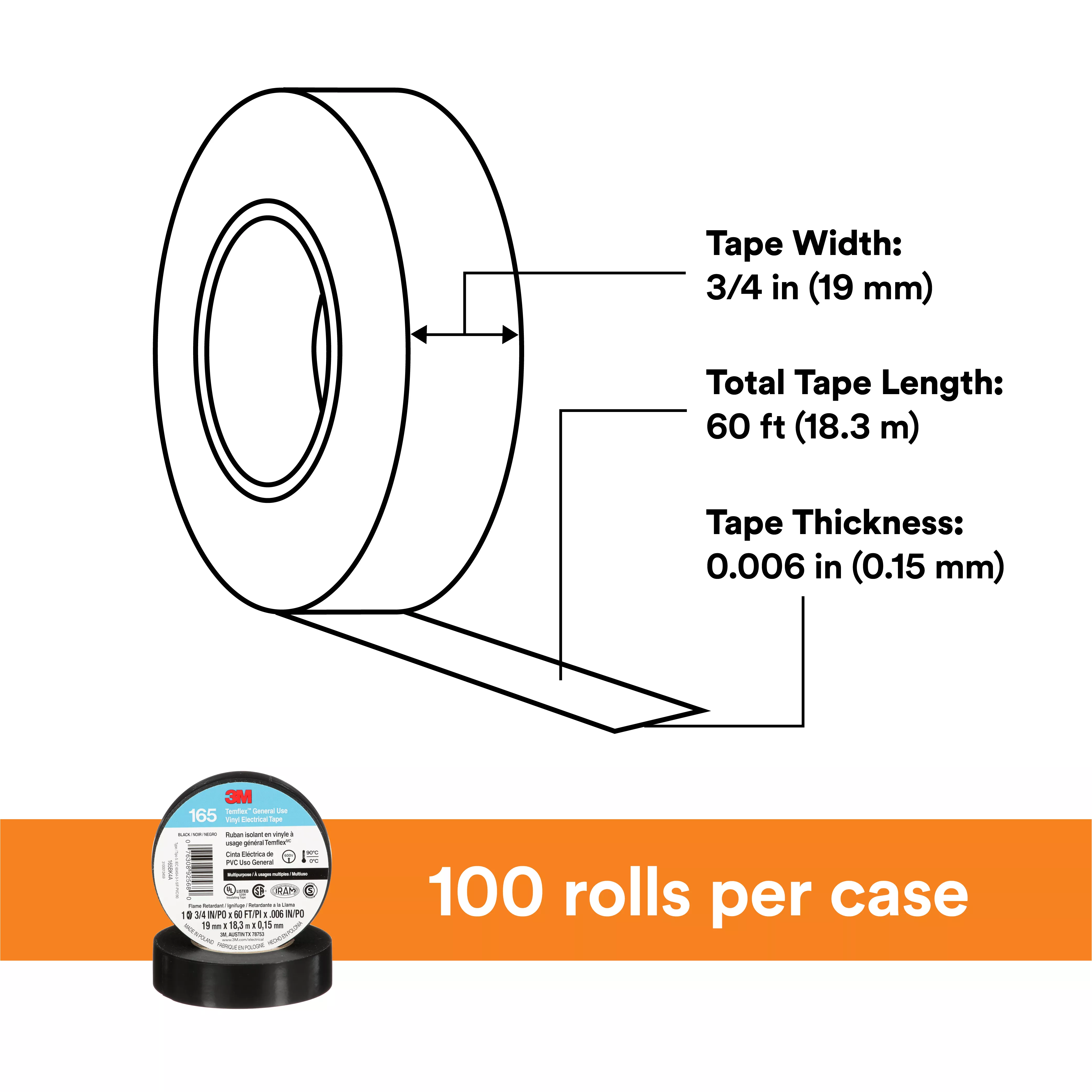 Product Number 165BK4A | 3M™ Temflex™ Vinyl Electrical Tape 165