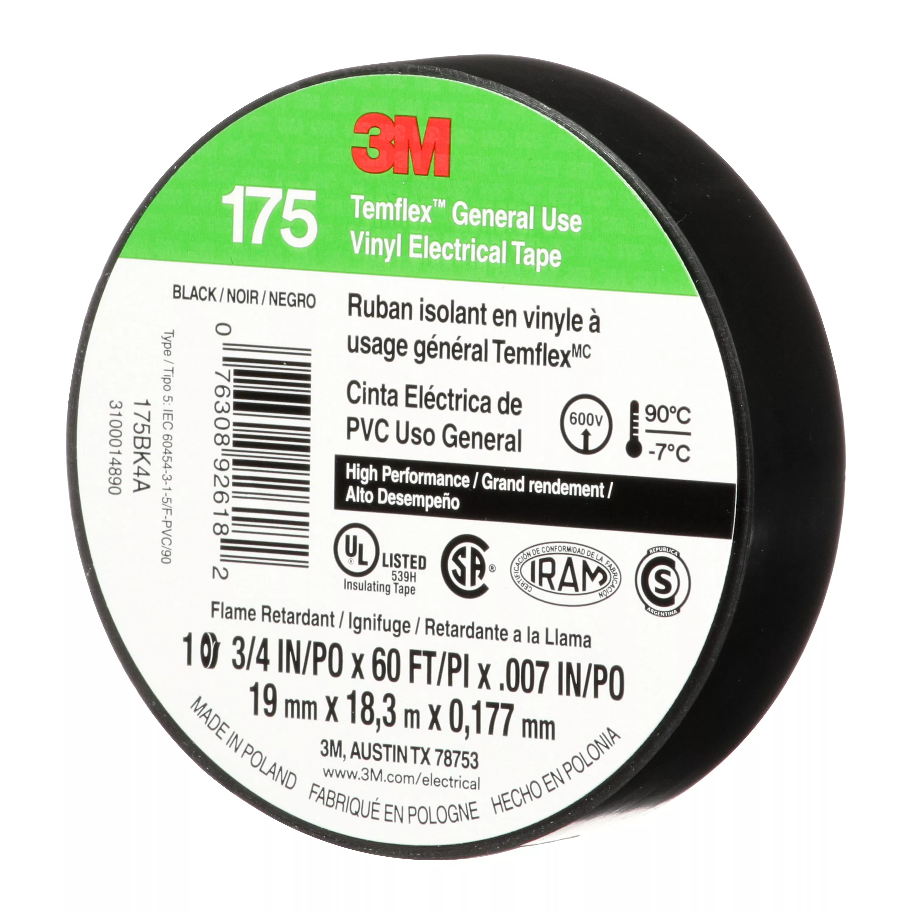 Product Number 175BK4A | 3M™ Temflex™ Vinyl Electrical Tape 175