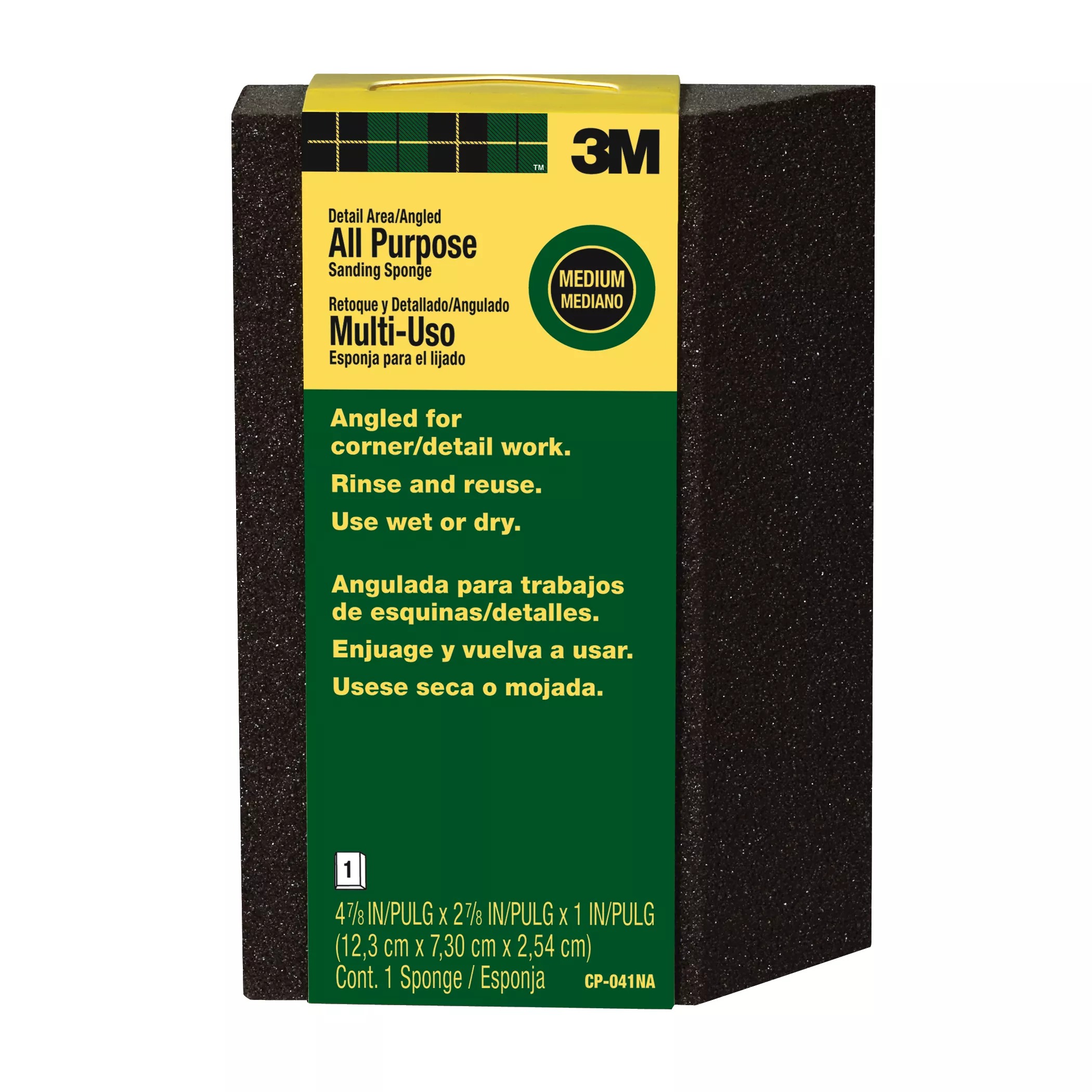 3M™ Angled Sanding Sponge CP-041NA, 2 7/8 in x 4 7/8 in x 1 in Medium