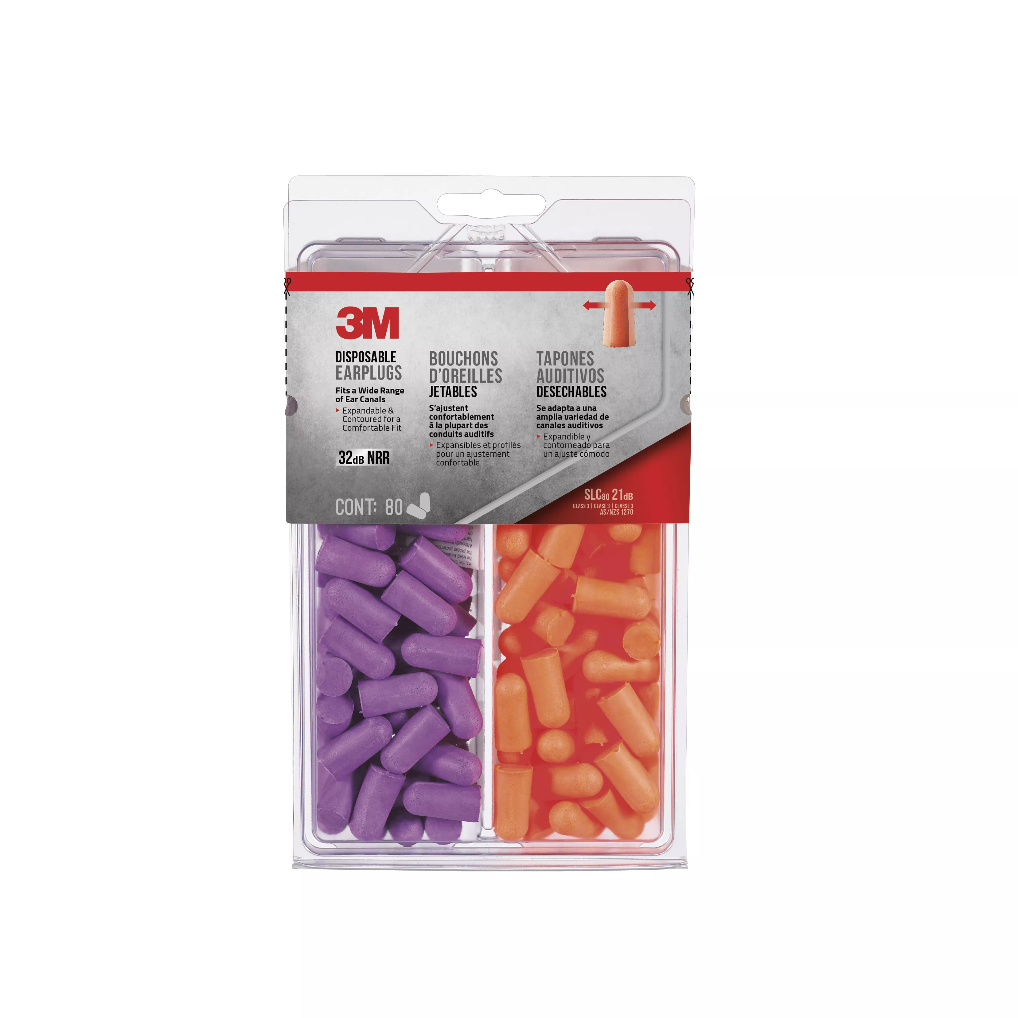 3M™ Disposable Earplugs, 92059H80-DC, Multicolor, 80 pairs/pack, 6 packs/case