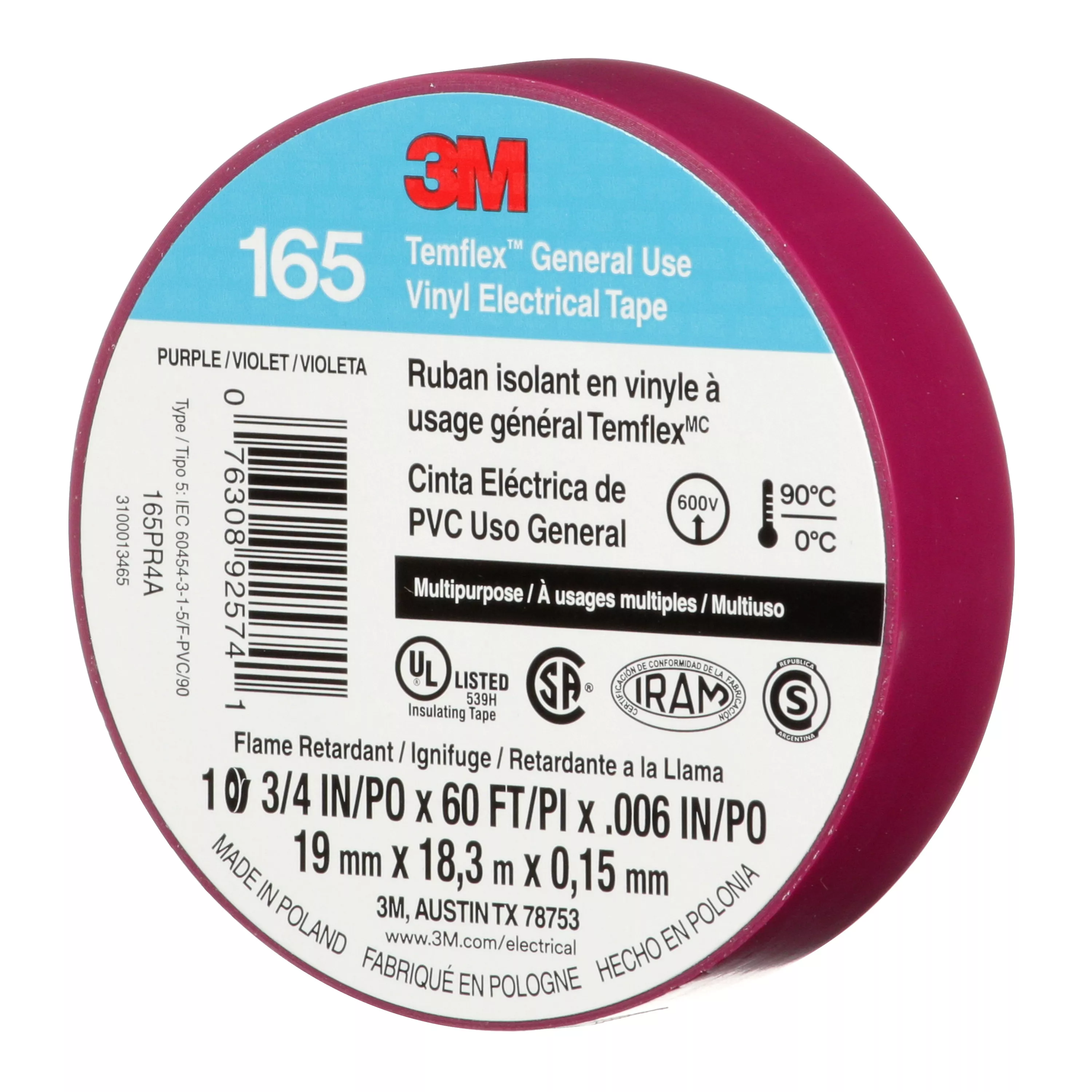 Product Number 165PR4A | 3M™ Temflex™ Vinyl Electrical Tape 165