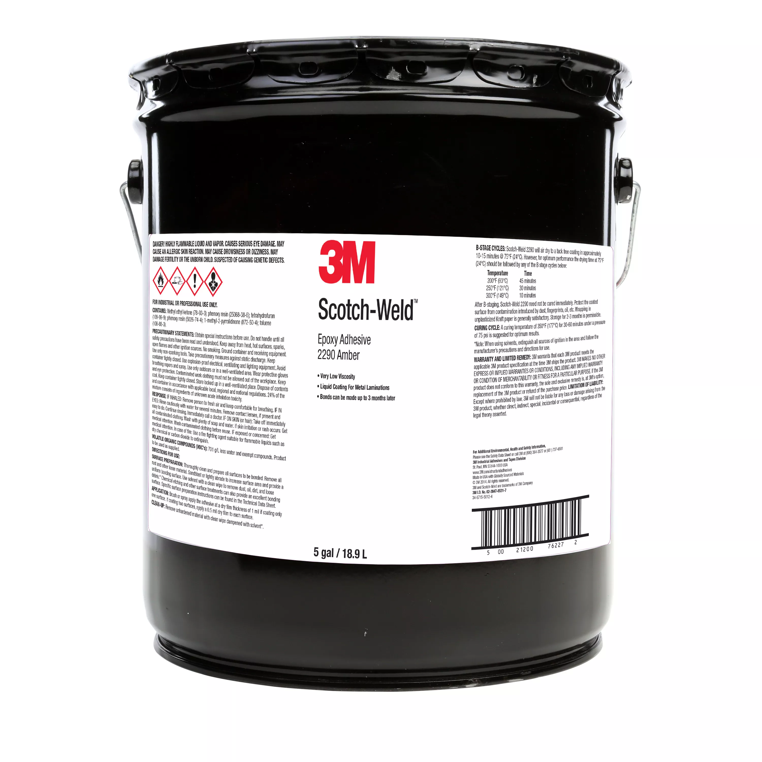 3M™ Scotch-Weld™ Epoxy Adhesive/Coating 2290, Amber, 5 Gallon (Pail),
Drum