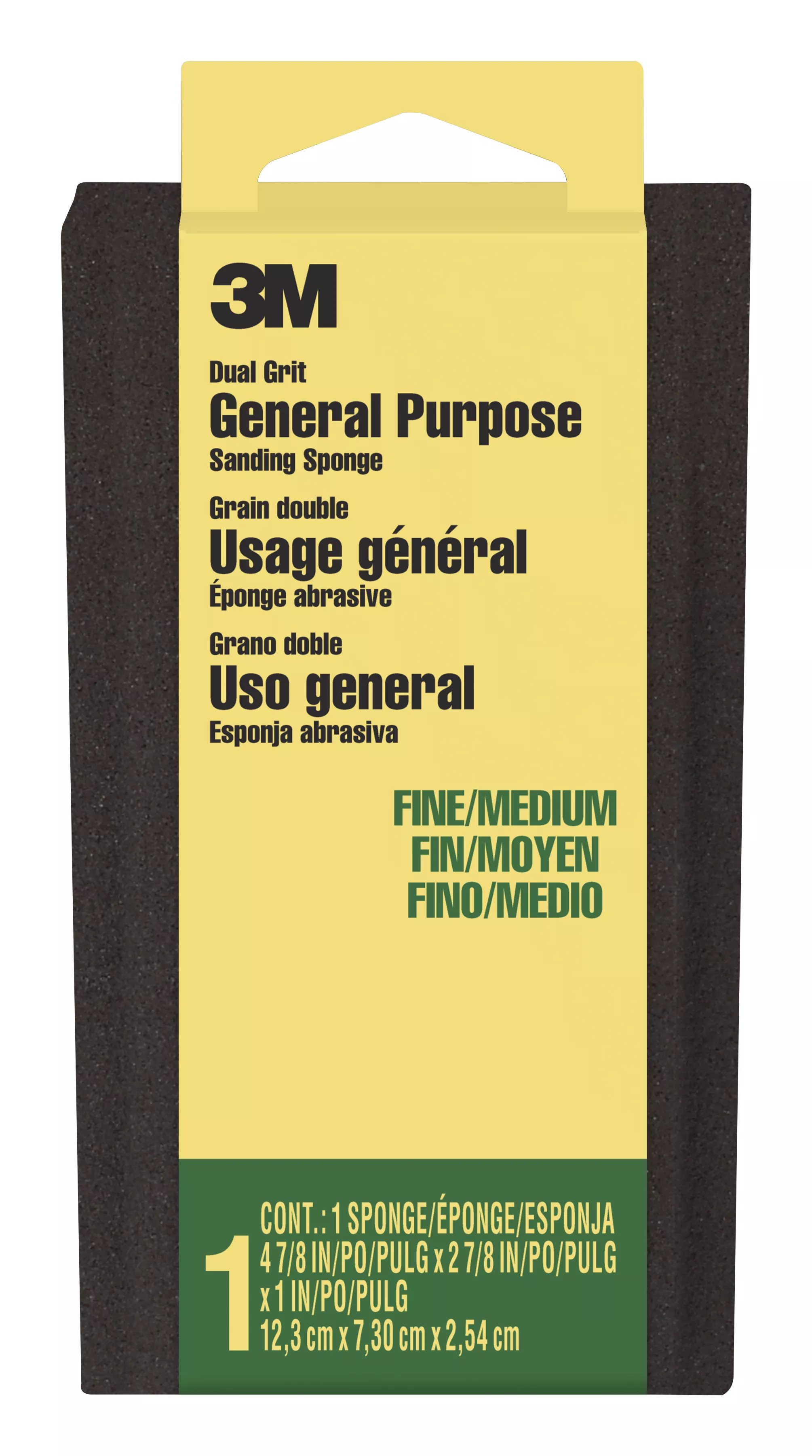 3M™ General Purpose Sanding Sponge DSFM-F-ESF-10, 2 7/8 in x 4 7/8 in x 1 in, Dual Grit, Fine/Medium, 1/pk, 10 pks/cs