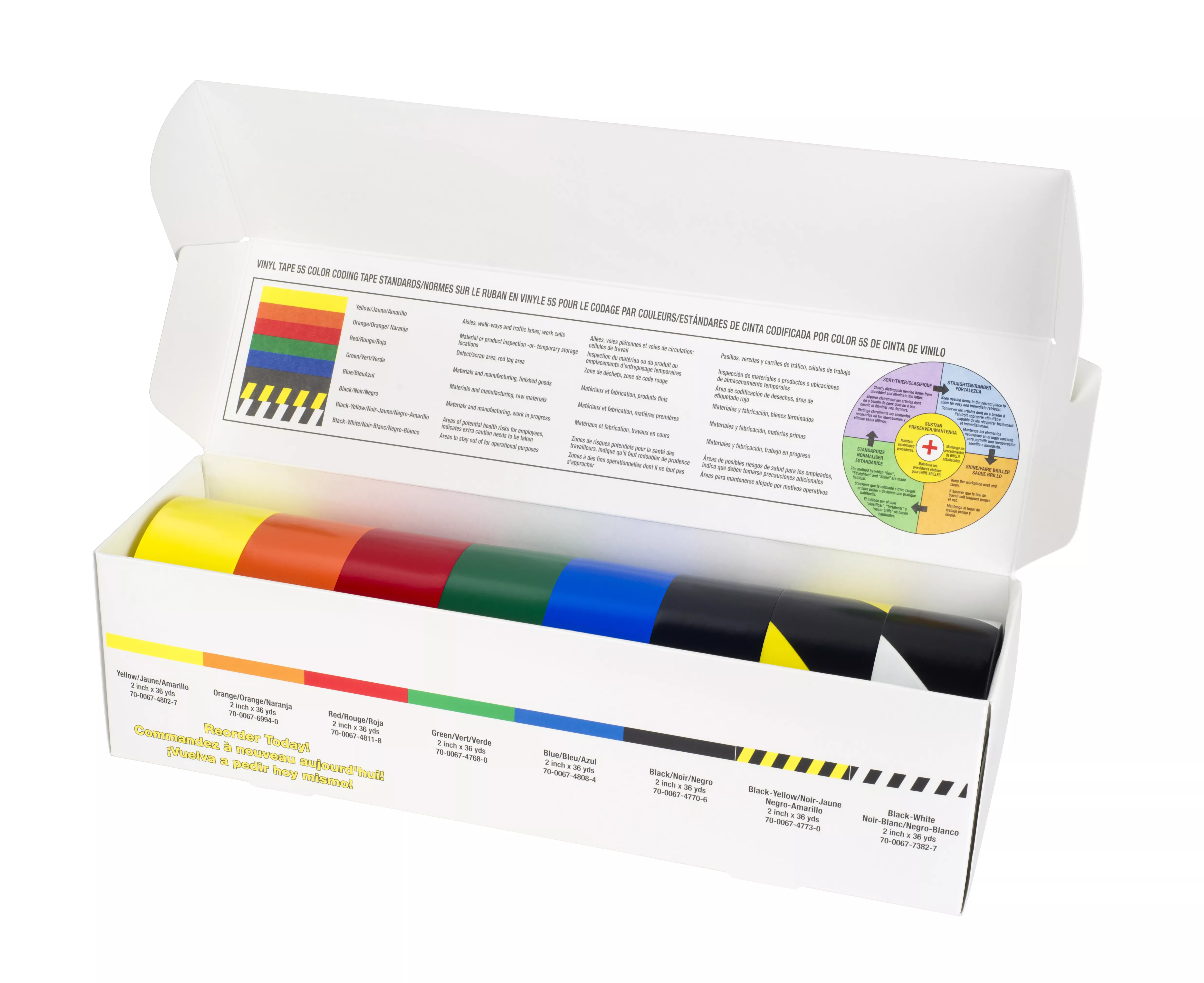 SKU 7100123108 | 3M™ Vinyl Tape Safety and 5S Color Coding Pack