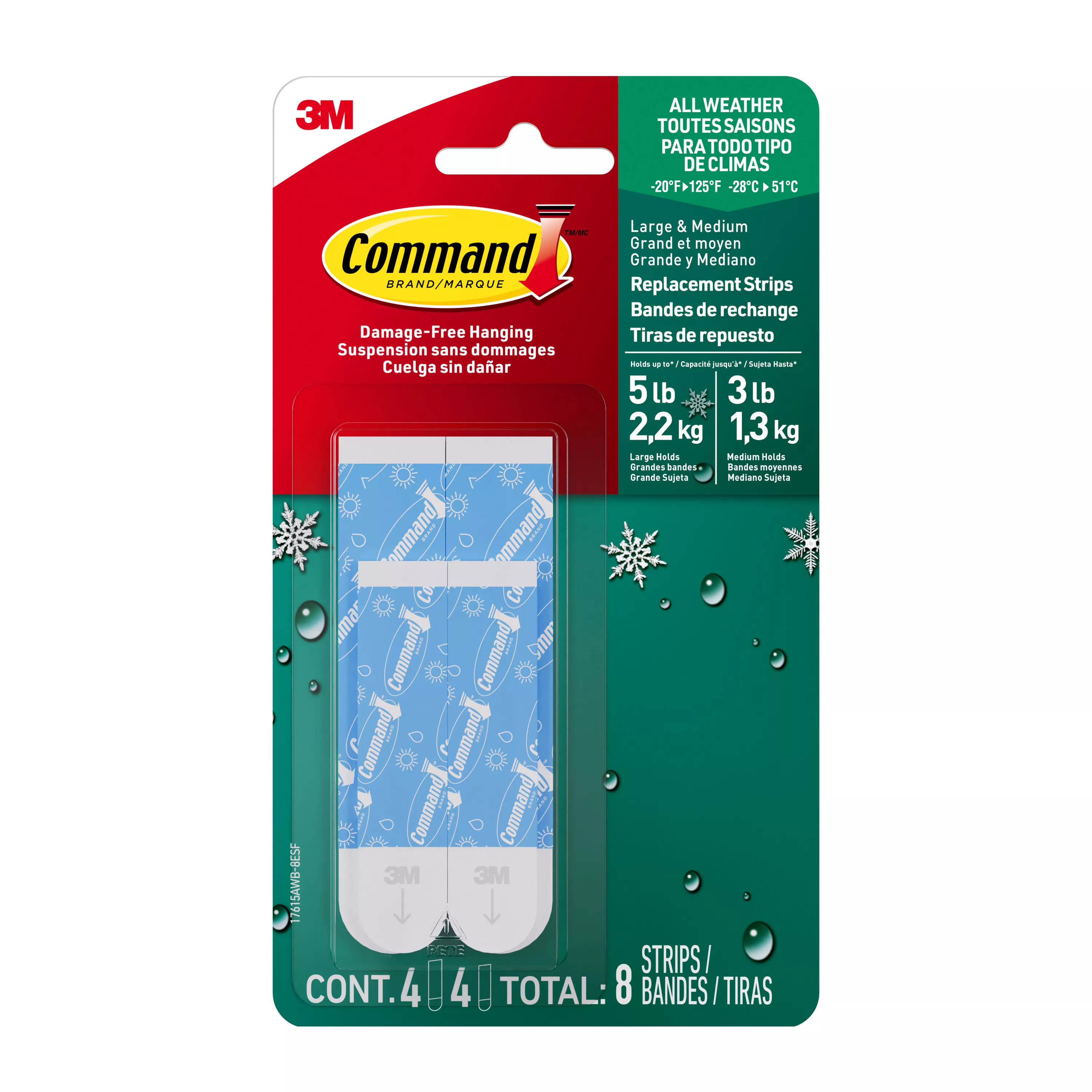 Command™ All Weather/Bath Medium and Large Foam Replacement Strips 17615AWB-8ESF, 8 Strip