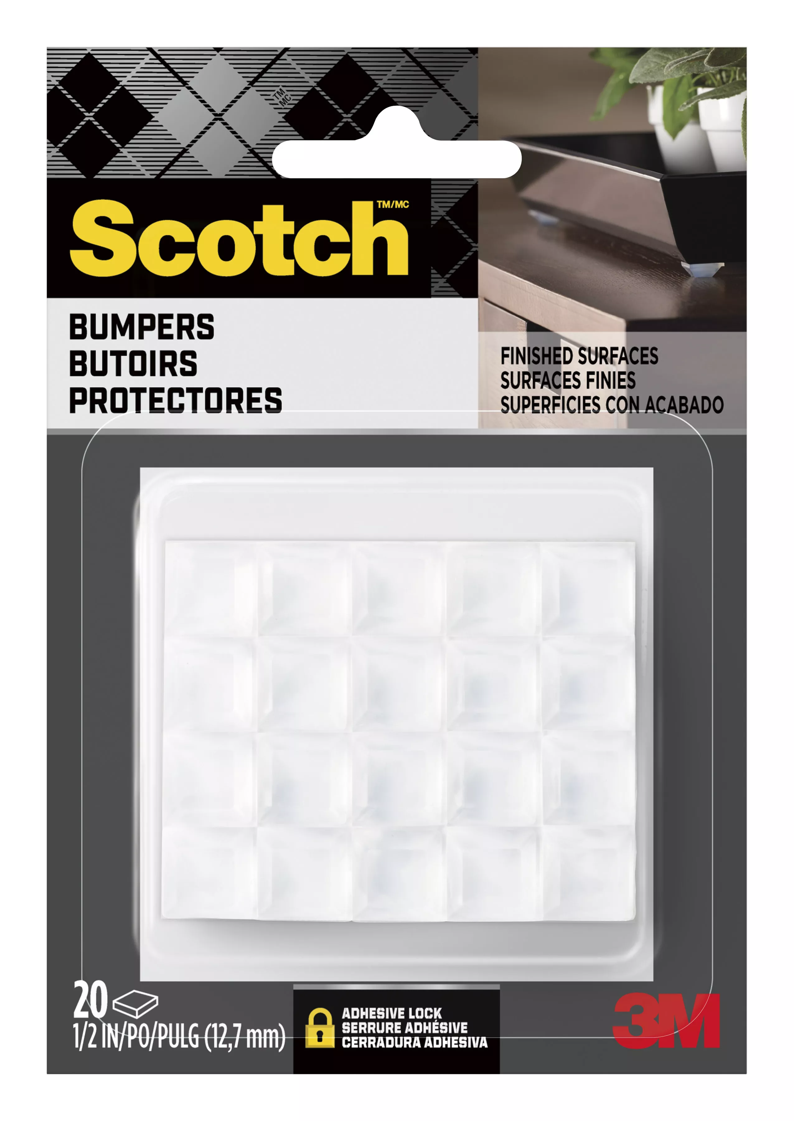 Scotch™ Square Bumpers, SP954-NA, 1/2 in, Clear, 20/pk