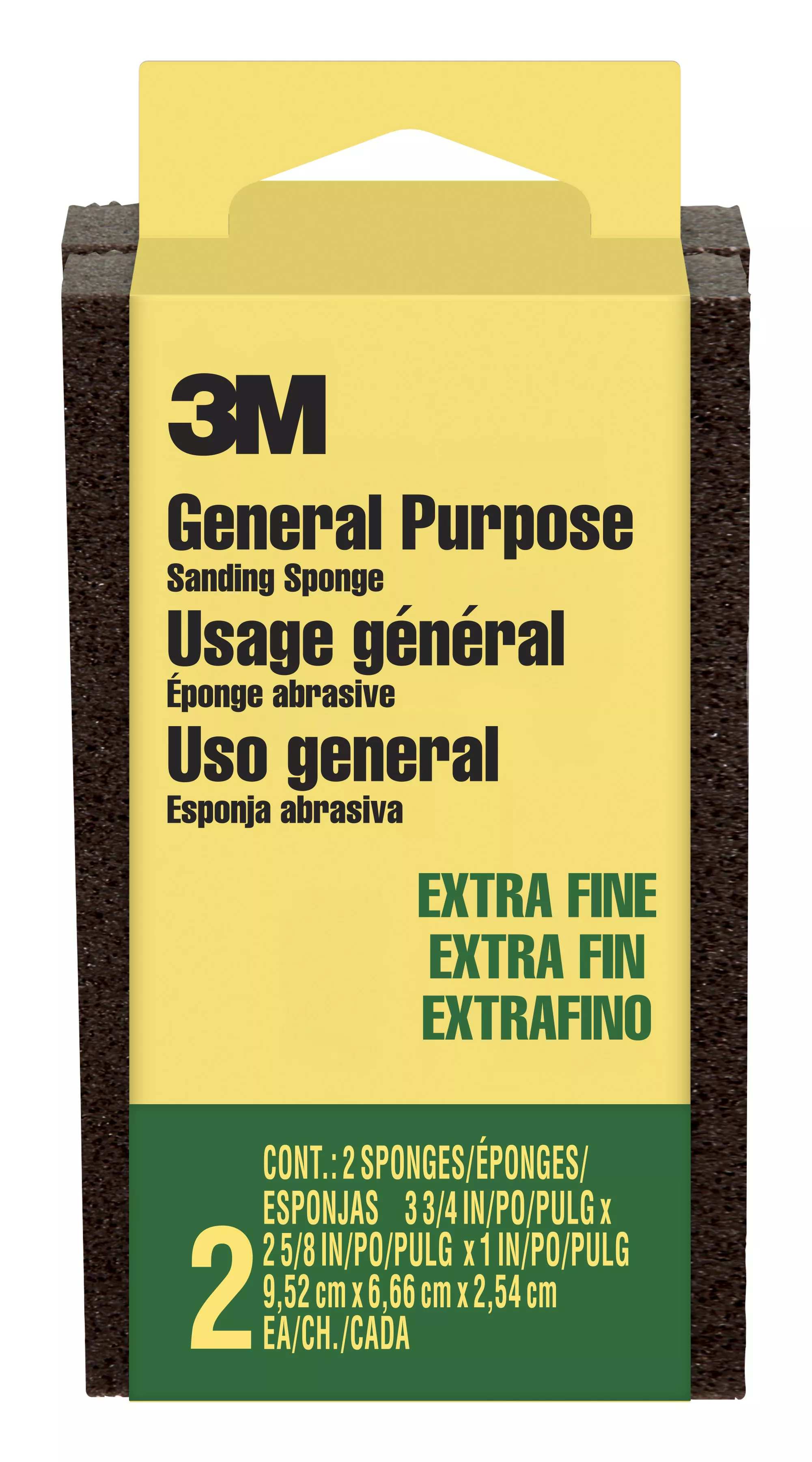 3M™ Sanding Sponge CP-000-2P, Block, 3 3/4 in x 2 5/8 in x 1 in, Extra Fine, 12 pk/cs