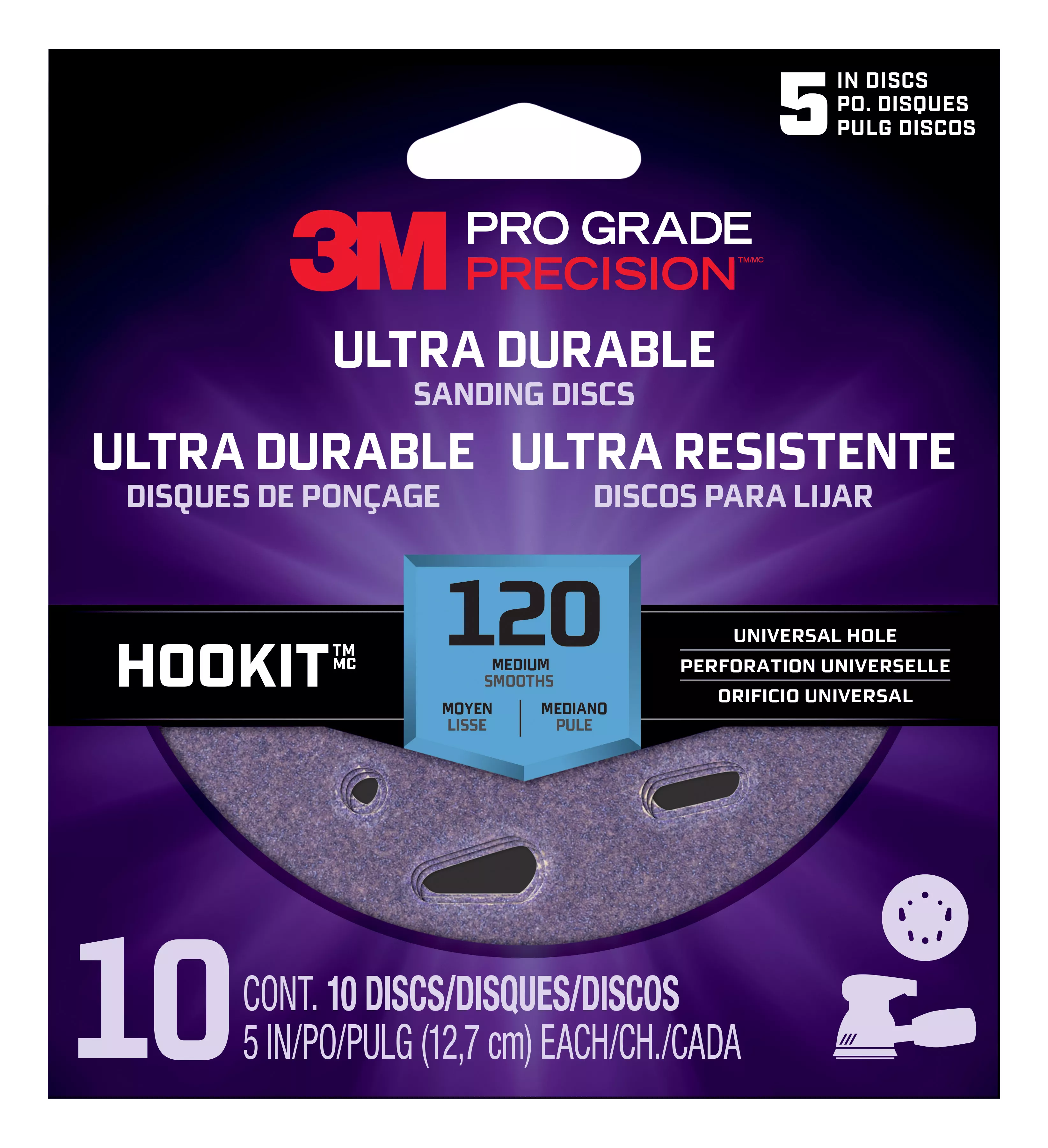 3M™ Pro Grade Precision™ Ultra Durable Universal Hole Sanding Disc DUH5120TRI-10I, 5 inch UH, 120, 10/packDisc