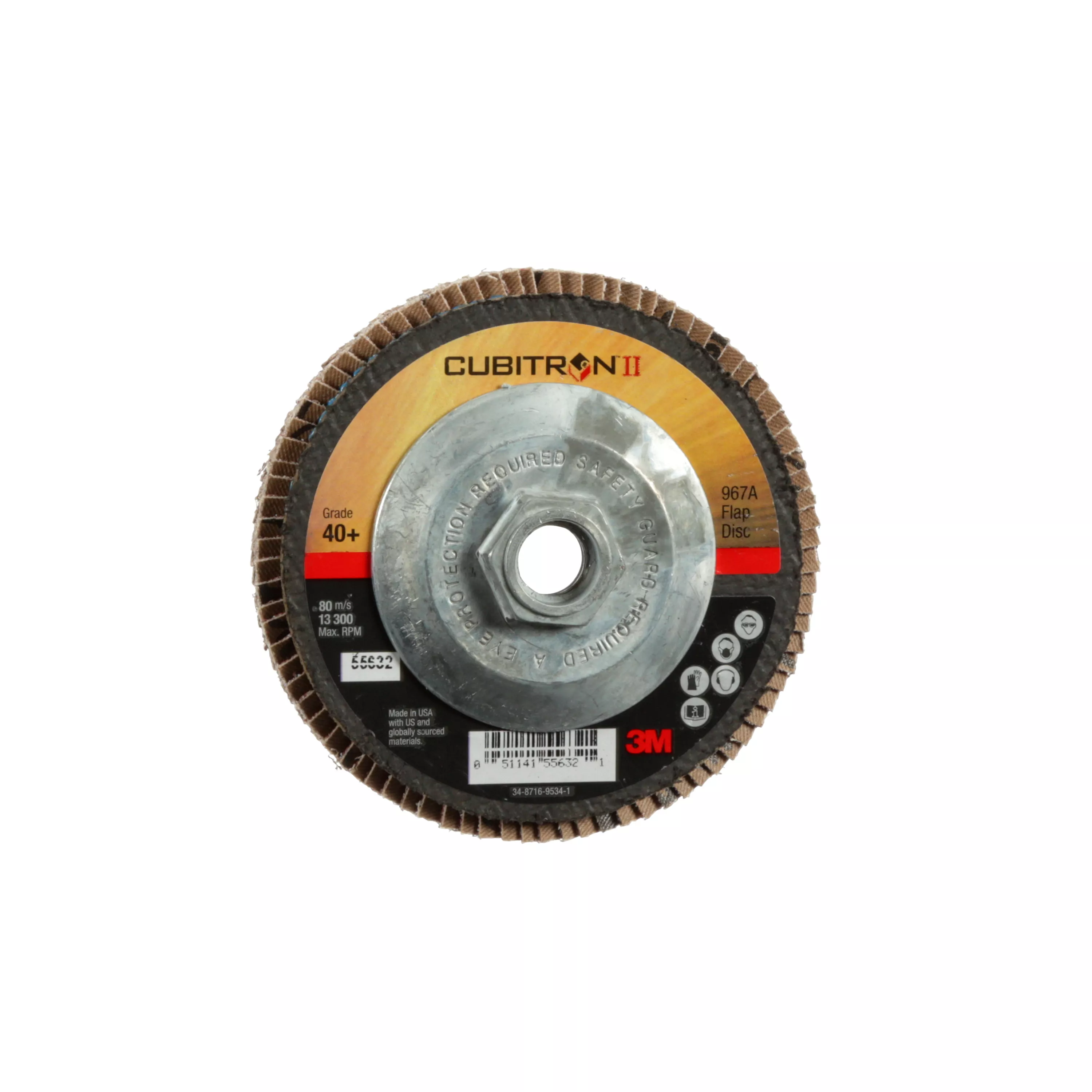 3M™ Cubitron™ II Flap Disc 967A, 40+, T27 Quick Change, 4-1/2 in x 5/8