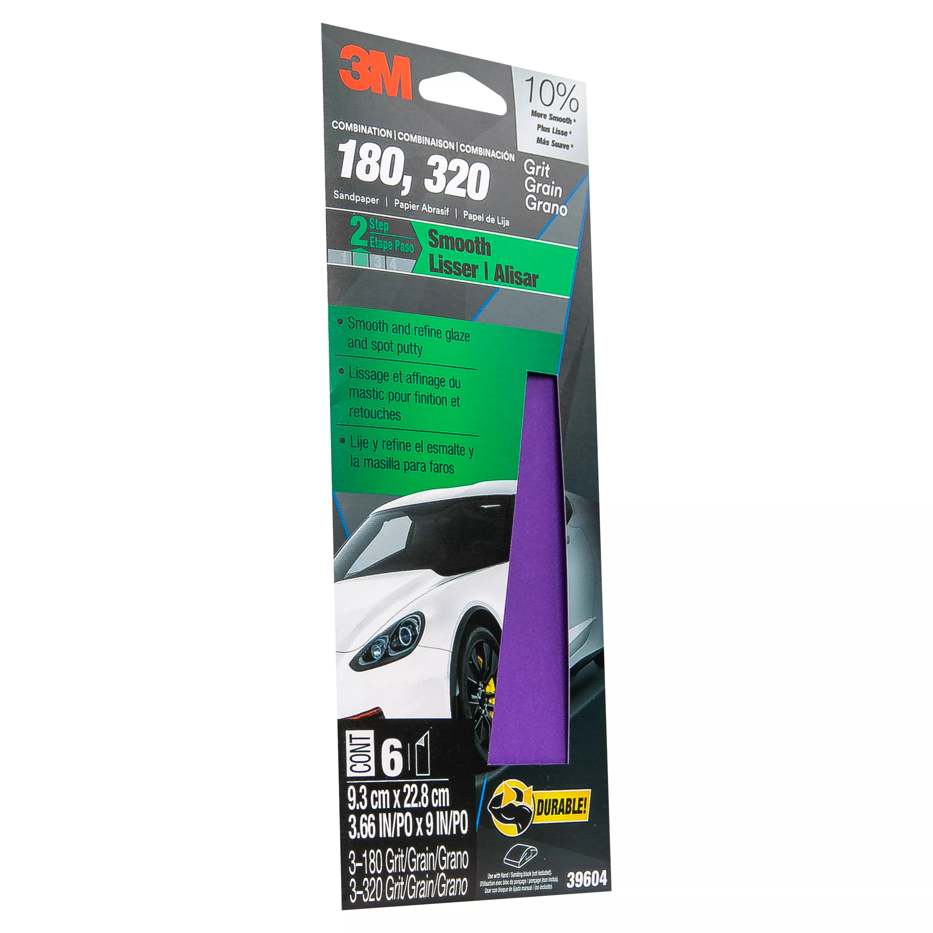 3M™ Auto Performance PSG Sandpaper, 39604SRP, 3-2/3 in x 9 in, 180/320
Grit, 6 sheets per pack, 6 packs per case