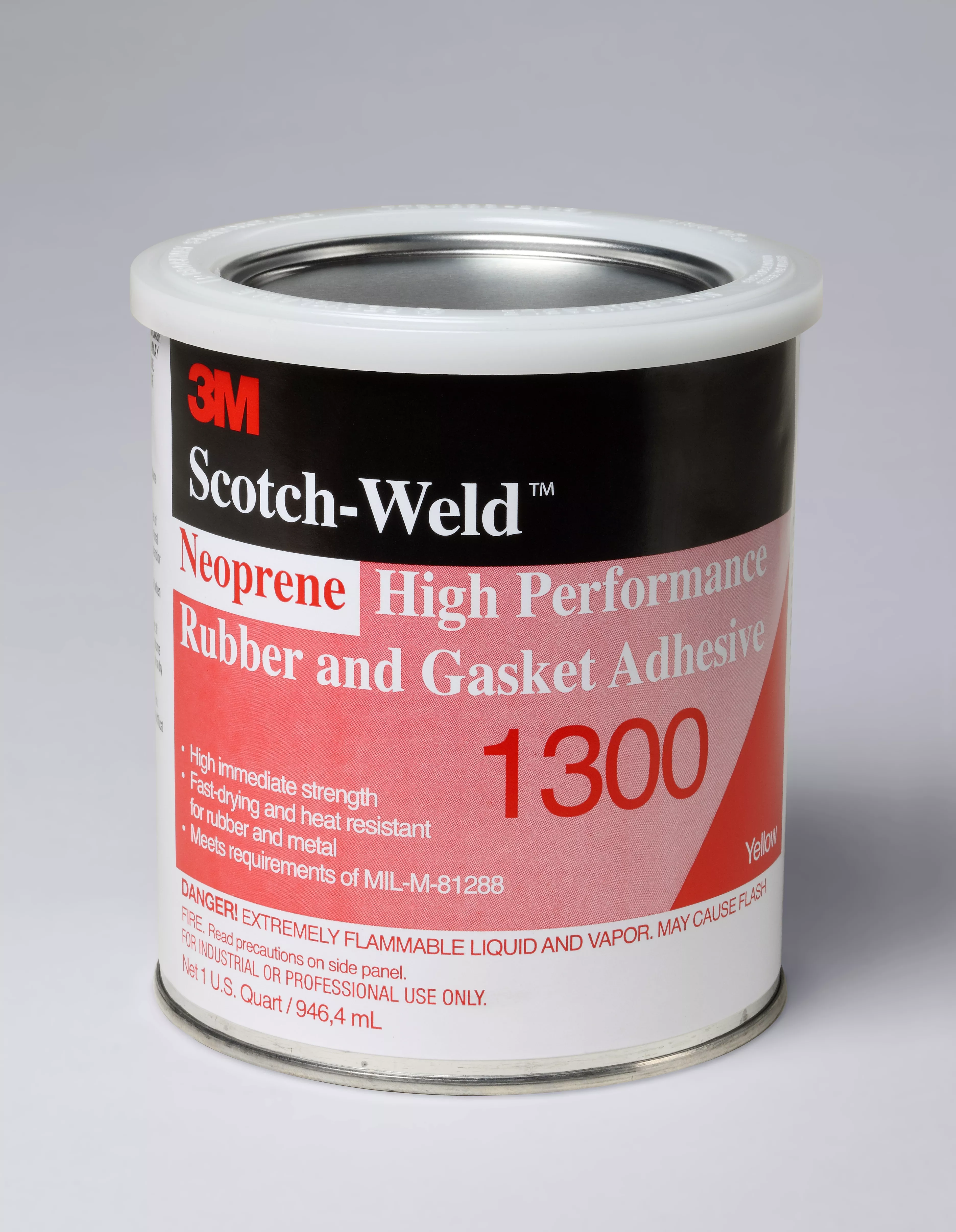 3M™ Neoprene High Performance Rubber and Gasket Adhesive 1300, Yellow, 1 Quart, 12 Can/Case