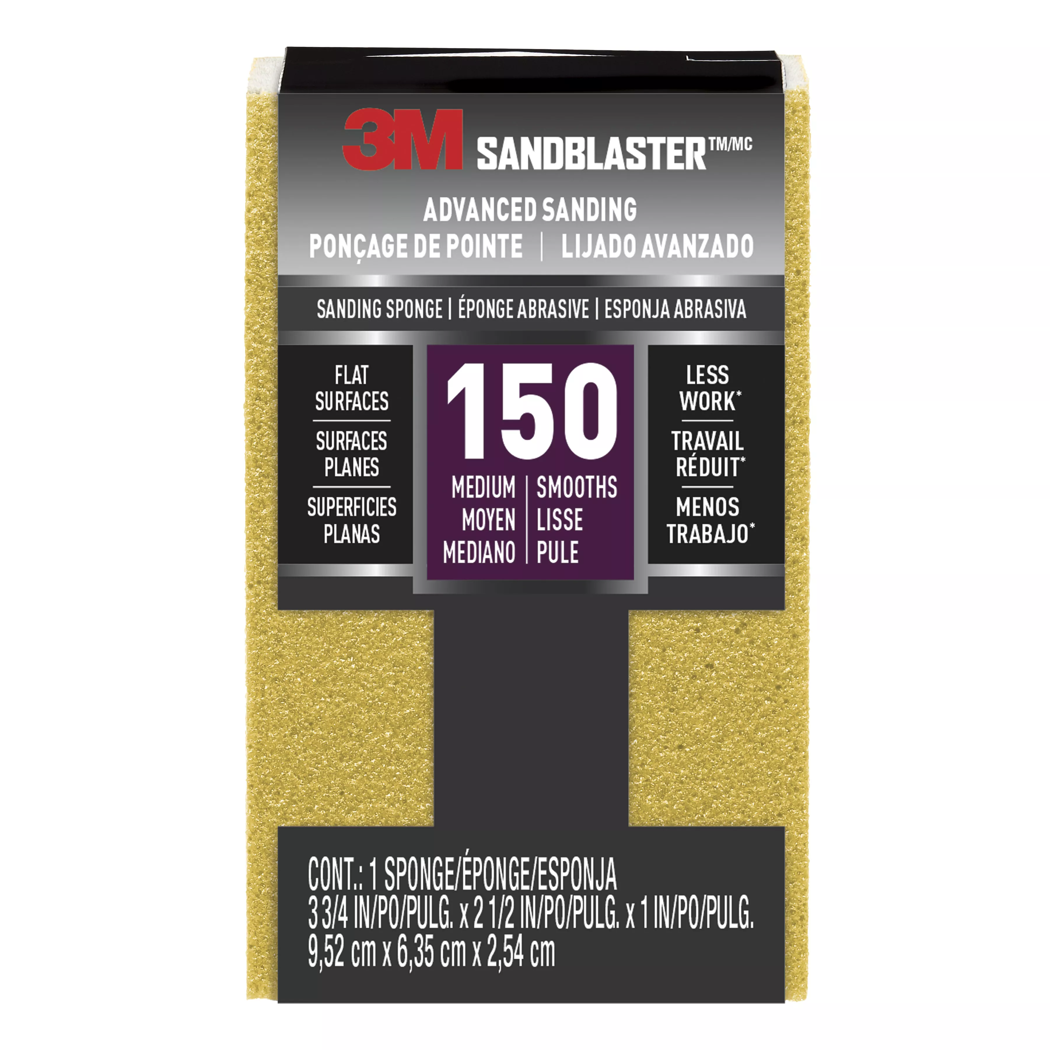 3M™ SandBlaster™ Advanced Sanding Sanding Sponge, 20908-150 ,150 grit, 3
3/4 in x 2 1/2 x 1 in, 1/pk