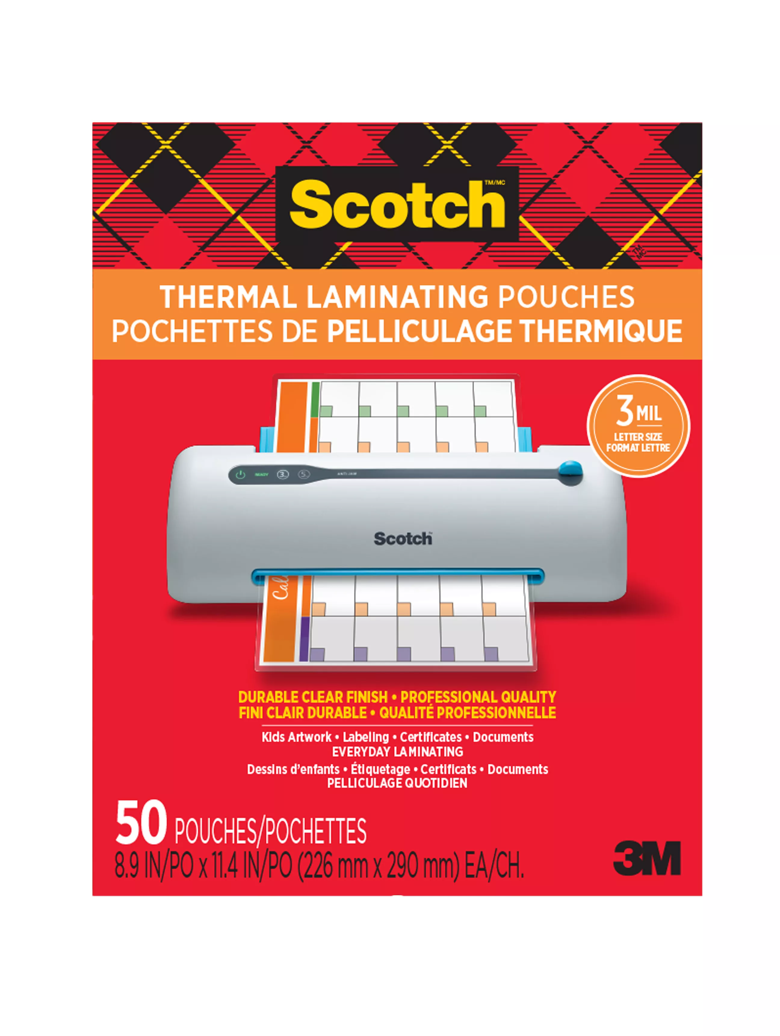 Scotch™ Thermal Pouches TP3854-50EF, 8.9 in x 11.4 in (228 mm x 291 mm), Letter Size