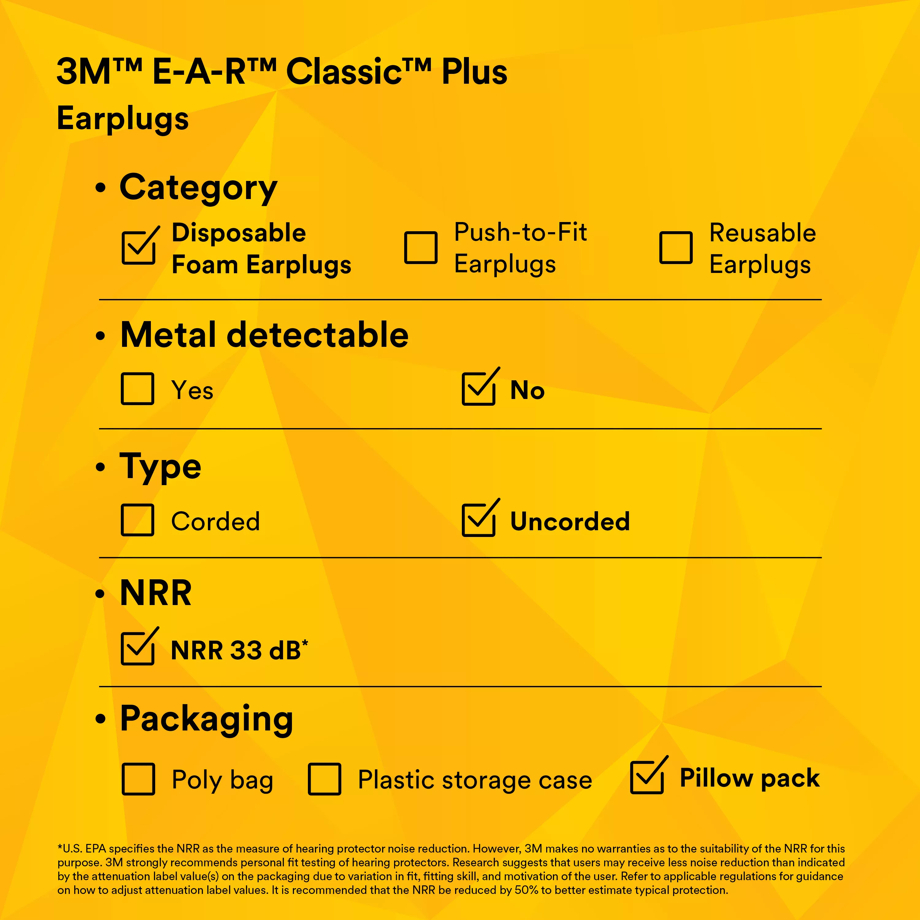 SKU 7100000262 | 3M™ E-A-R™ Classic™ Plus Earplugs 310-1101