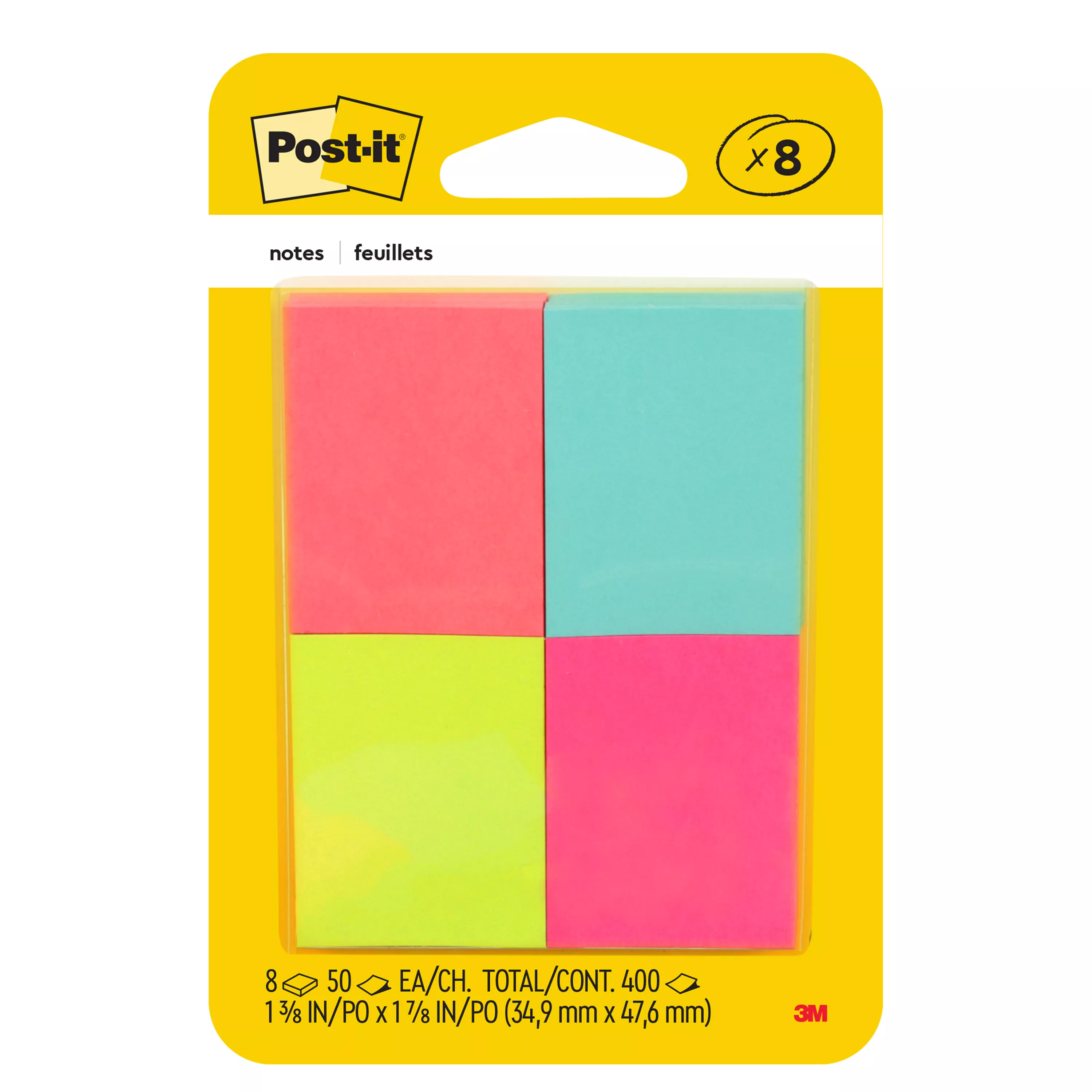 Post-it® Notes 653-8AF, 1-3/8 in x 1-7/8 in (34,9 mm x 47,6 mm) Capetown colors