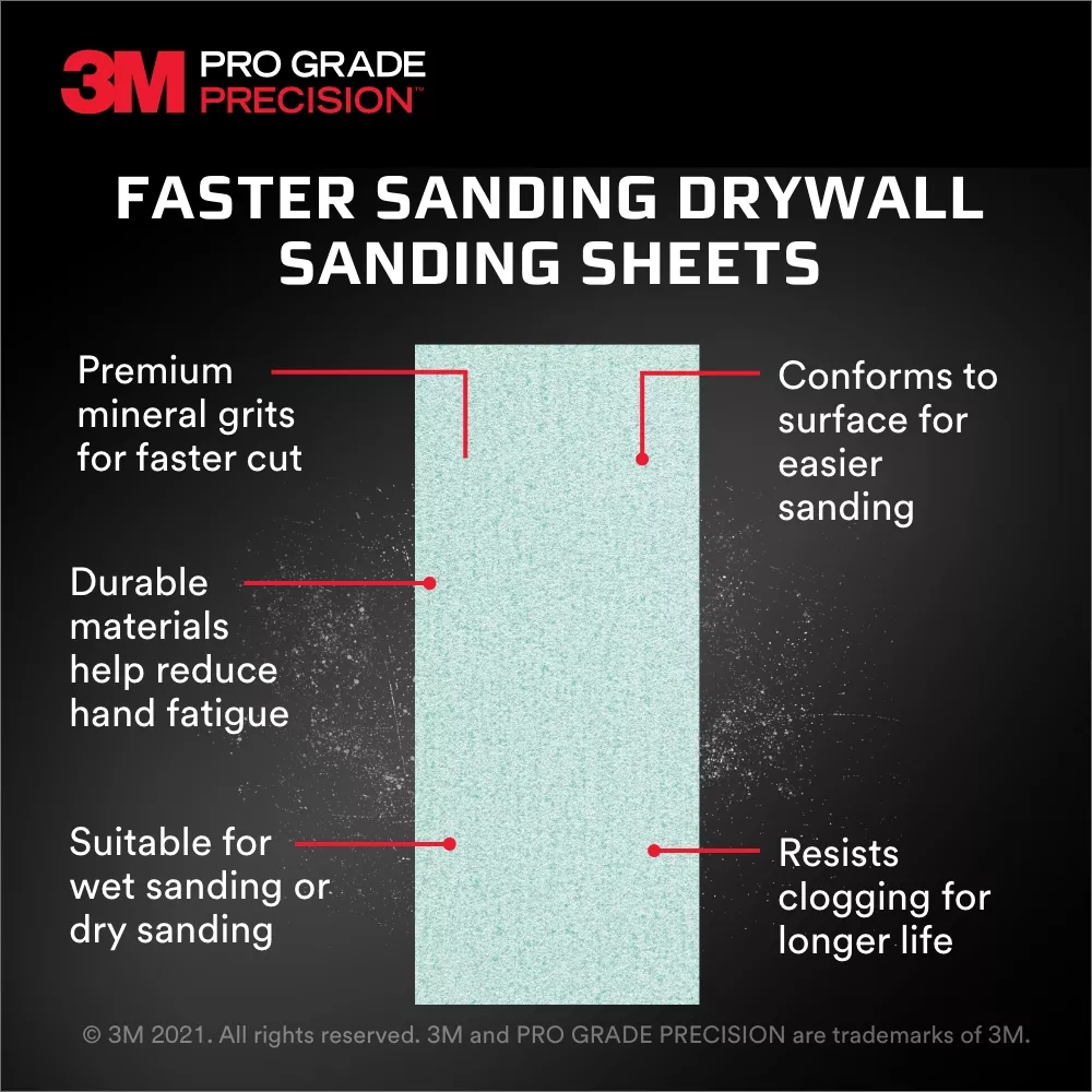 Product Number 9095PGP-12-CC | 3M™ Pro Grade Precision™ Faster Sanding Drywall Sanding Sheets 120 grit