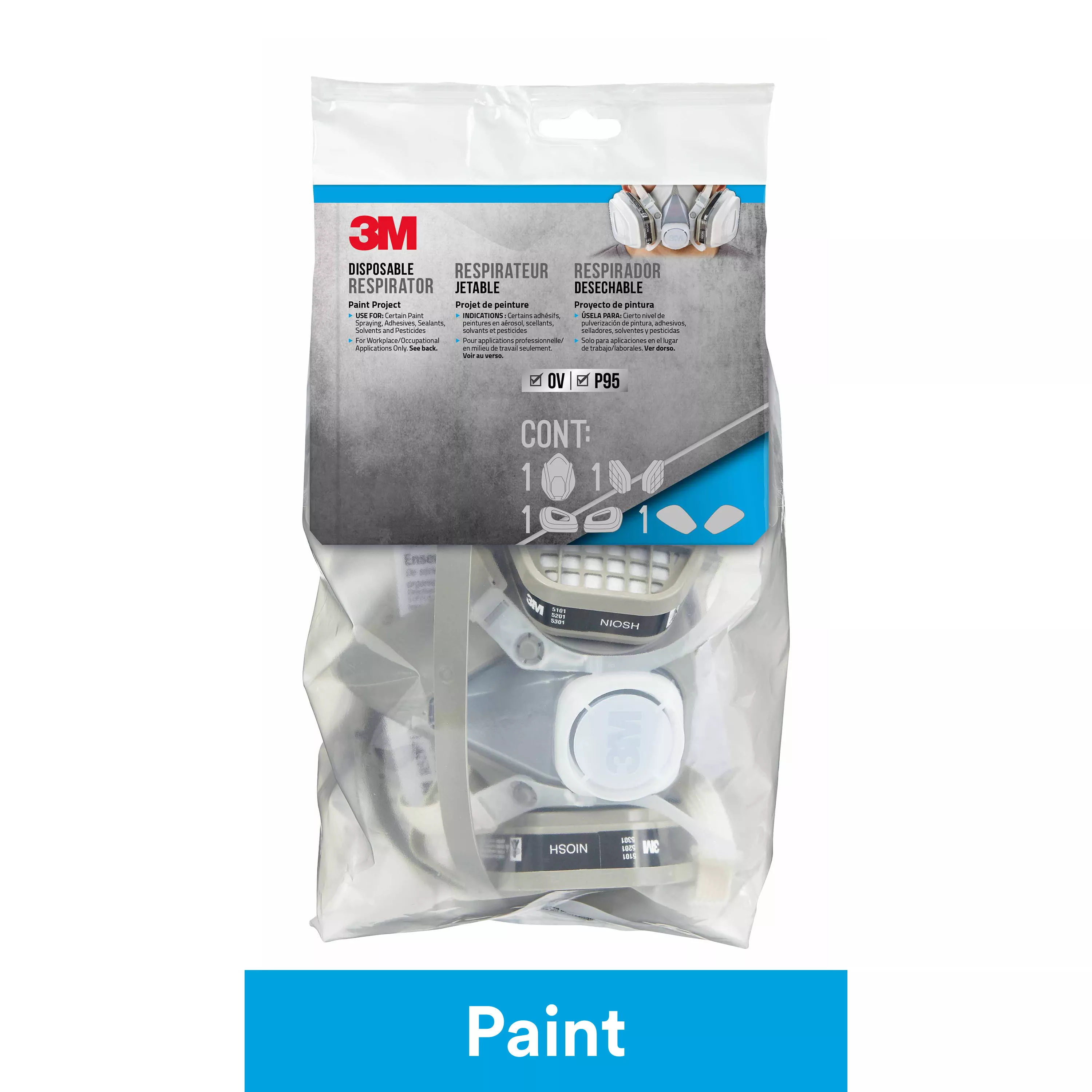3M™ Disposable Paint Project Respirator, OV/P95, 52P71P1-C, Medium, 1
each/pack, 6 packs/case