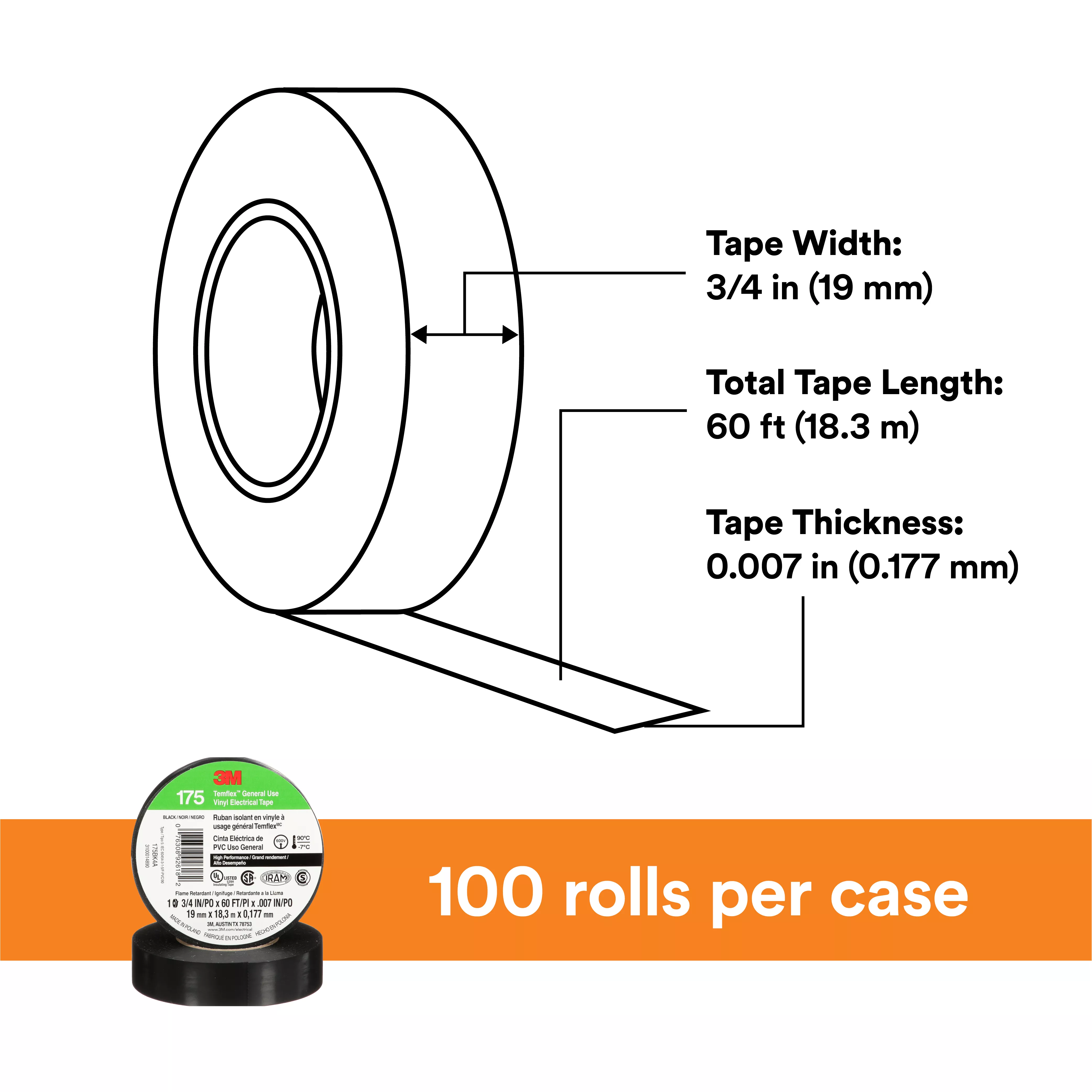 SKU 7100188506 | 3M™ Temflex™ Vinyl Electrical Tape 175