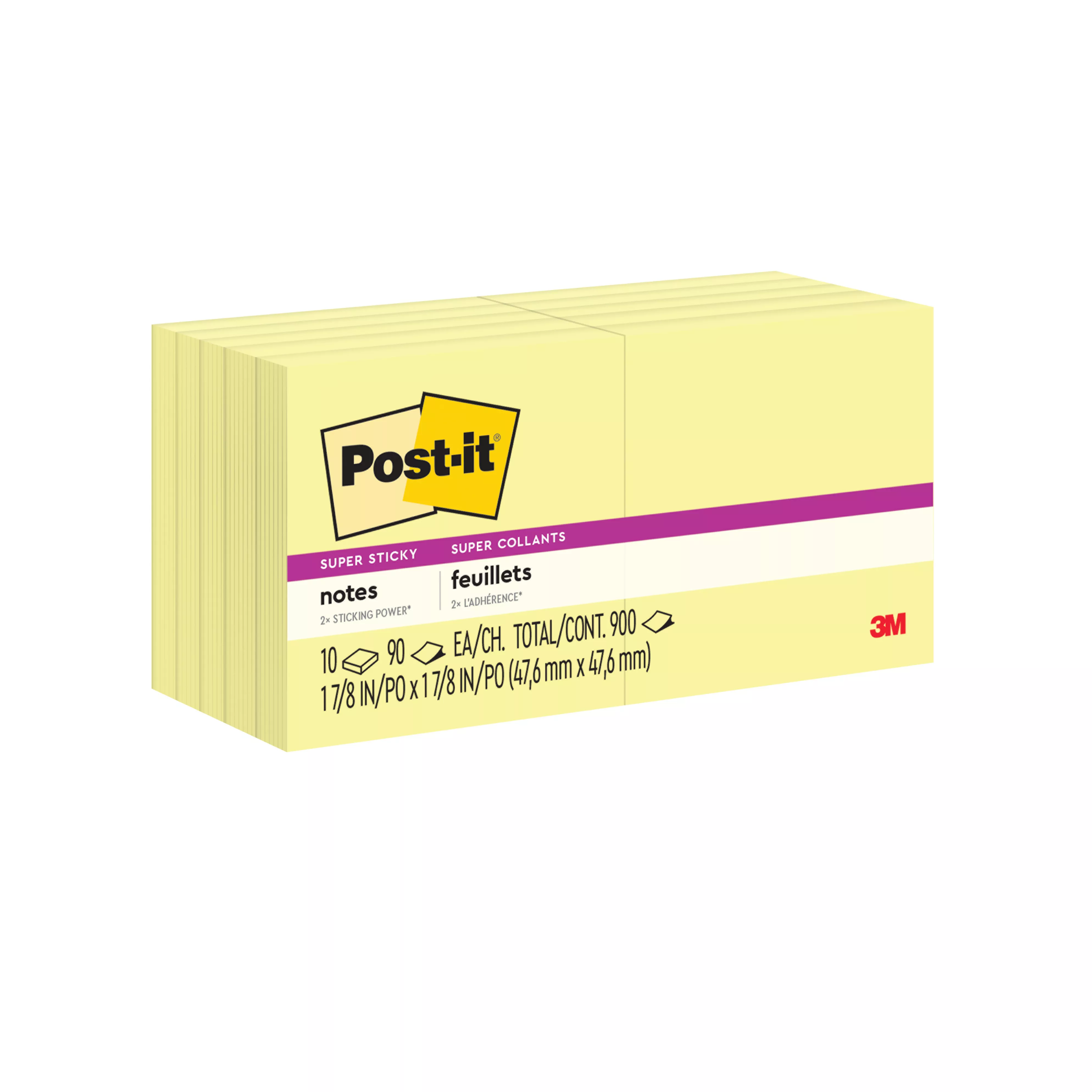 Post-it® Super Sticky Notes 622-10SSCY, 1 7/8 in x 1 7/8 in (47.6 mm x 47.6 mm)