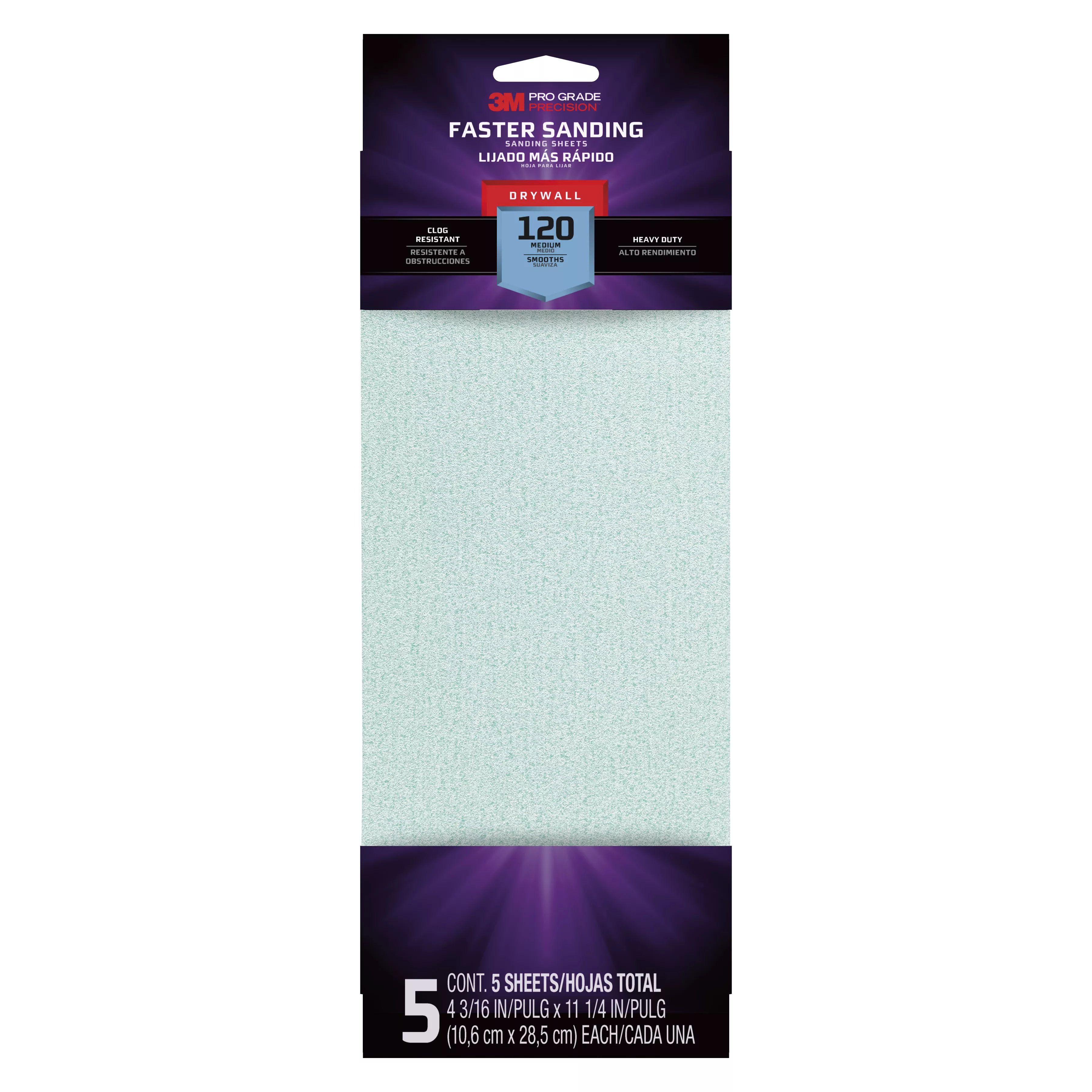 3M™ Pro Grade Precision™ Faster Sanding Drywall Sanding Sheets 120 grit, 9095PGP-CC, 4 3/16 in x 11 1/4 in, 5/pk