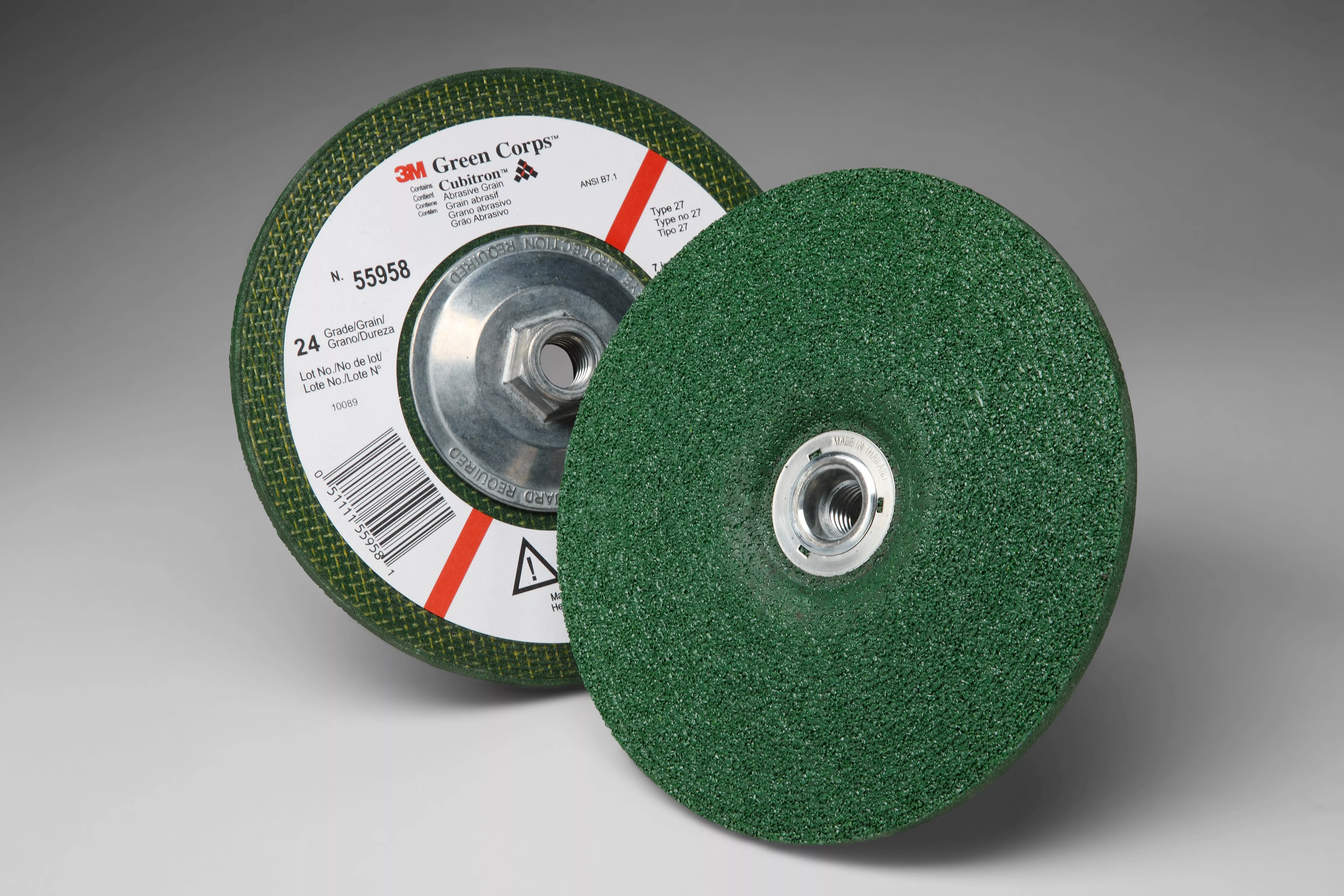 3M™ Green Corps™ Depressed Center Wheel, 24, 7 in x 1/4 in x 5/8 in-11
Internal, 10/Carton, 20 ea/Case