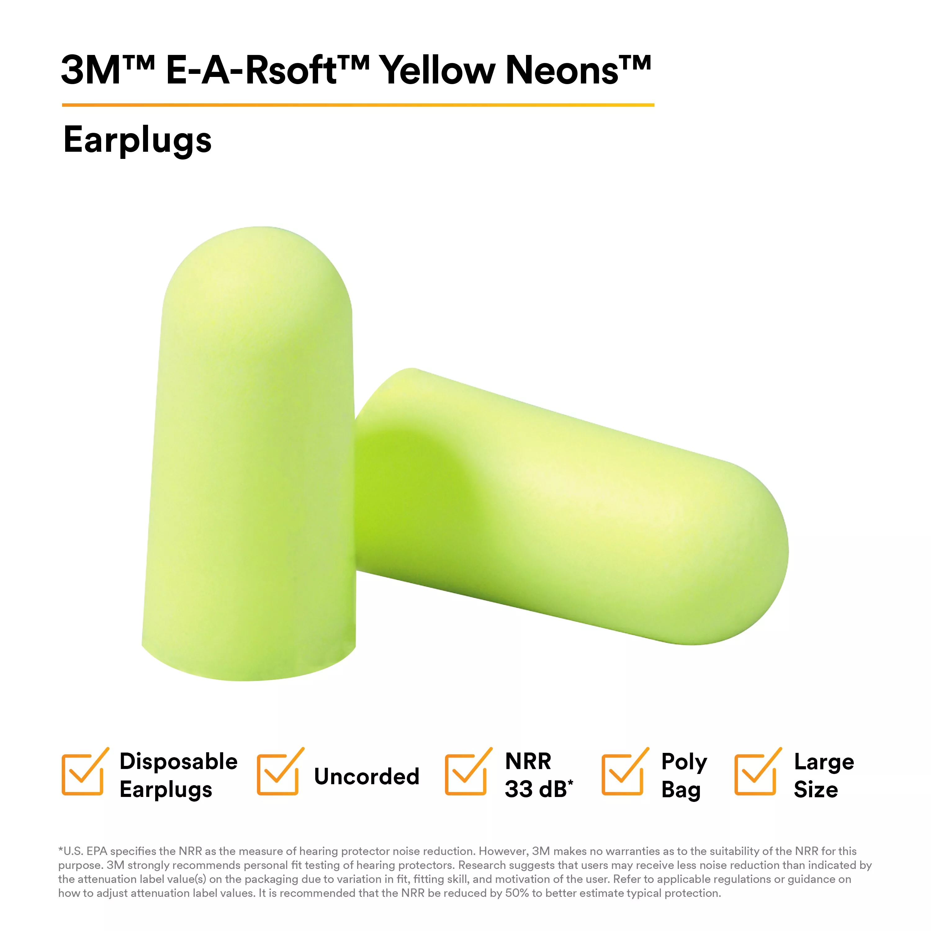 SKU 7000127175 | 3M™ E-A-Rsoft™ Yellow Neons™ Earplugs 312-1251