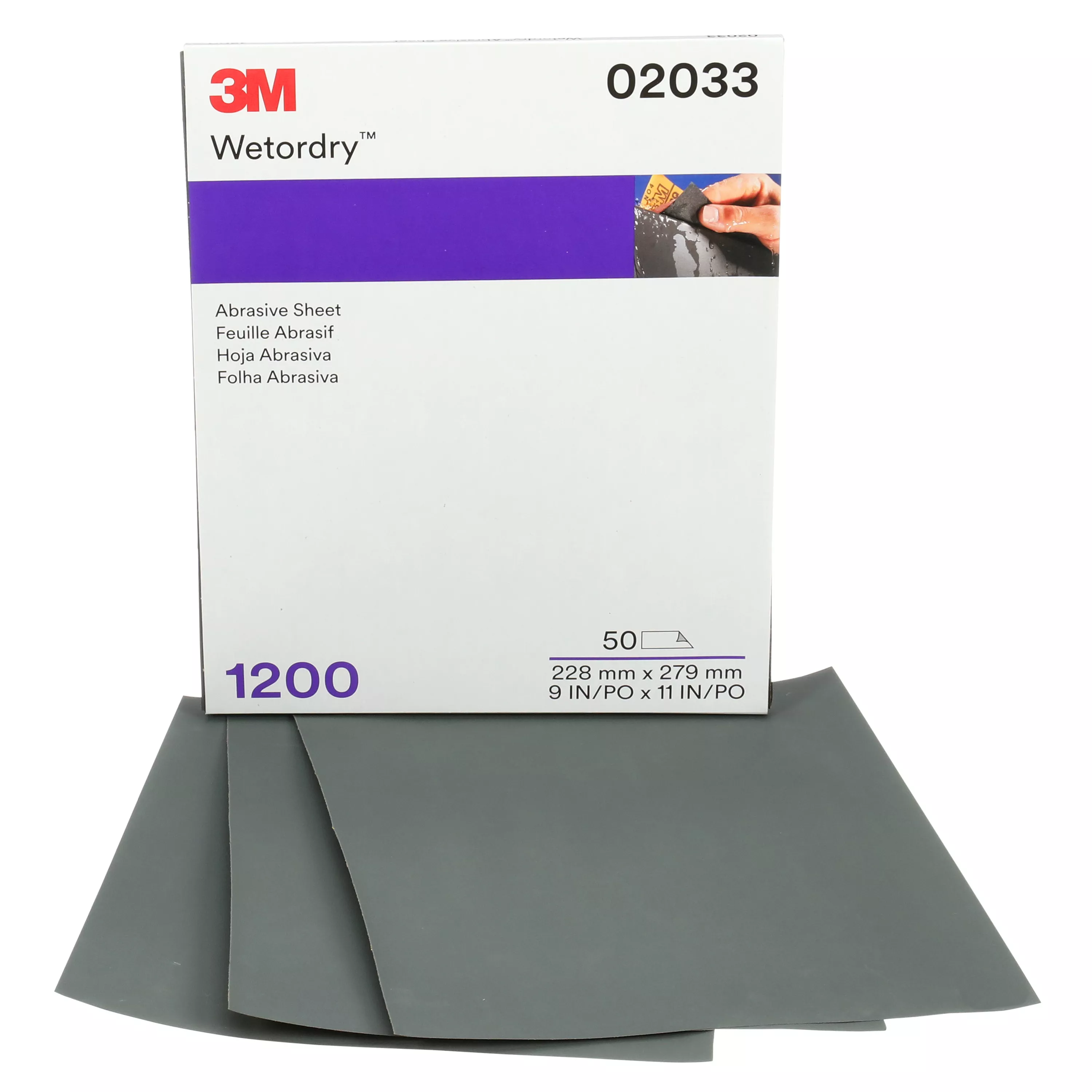 3M™ Wetordry™ Abrasive Sheet 401Q, 02033, 1200, 9 in x 11 in, 50 sheets per carton, 5 cartons per case