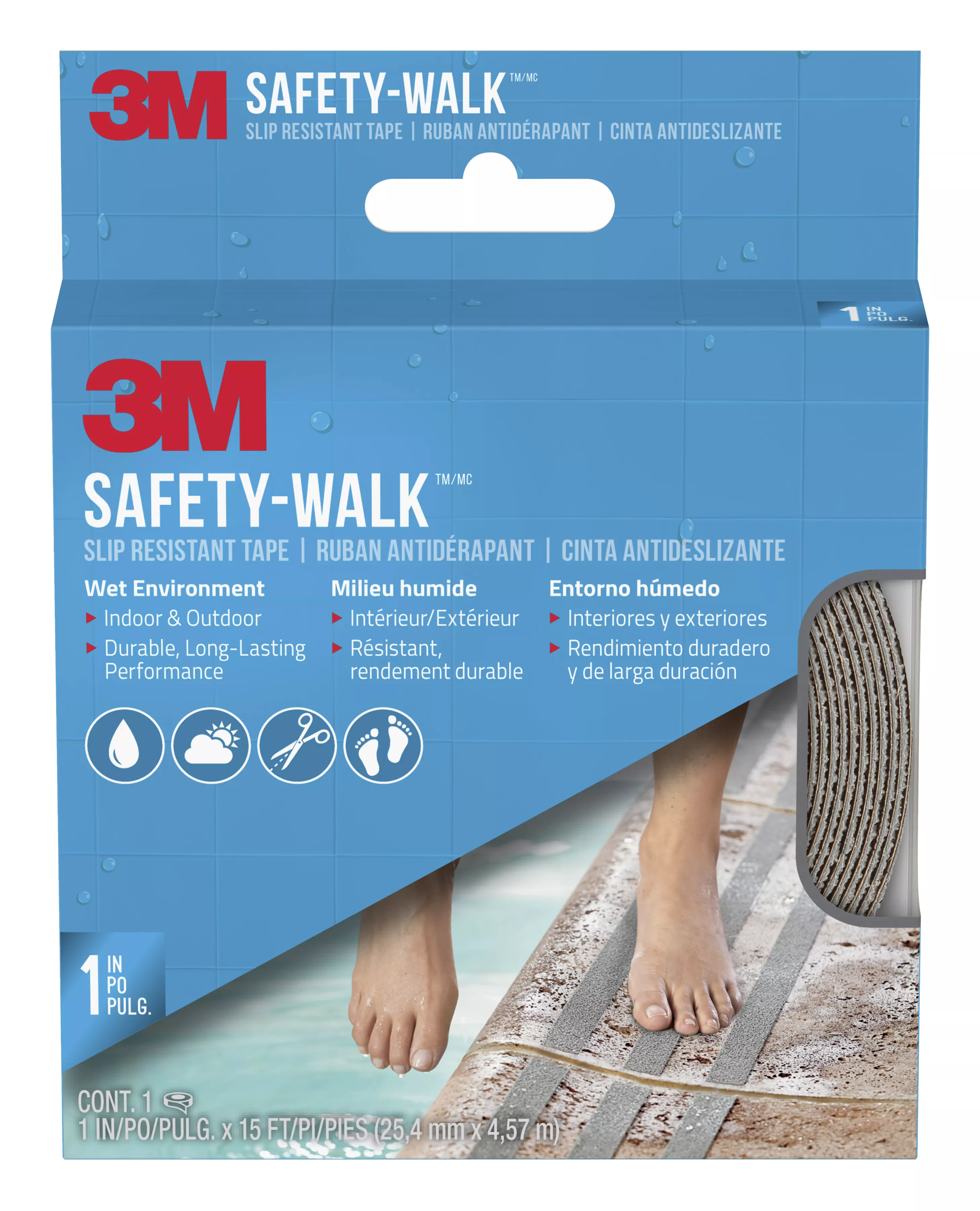 3M™ Safety-Walk™ Slip Resistant Tape, 370G-R1X180, 1 in X 15 ft, Grey