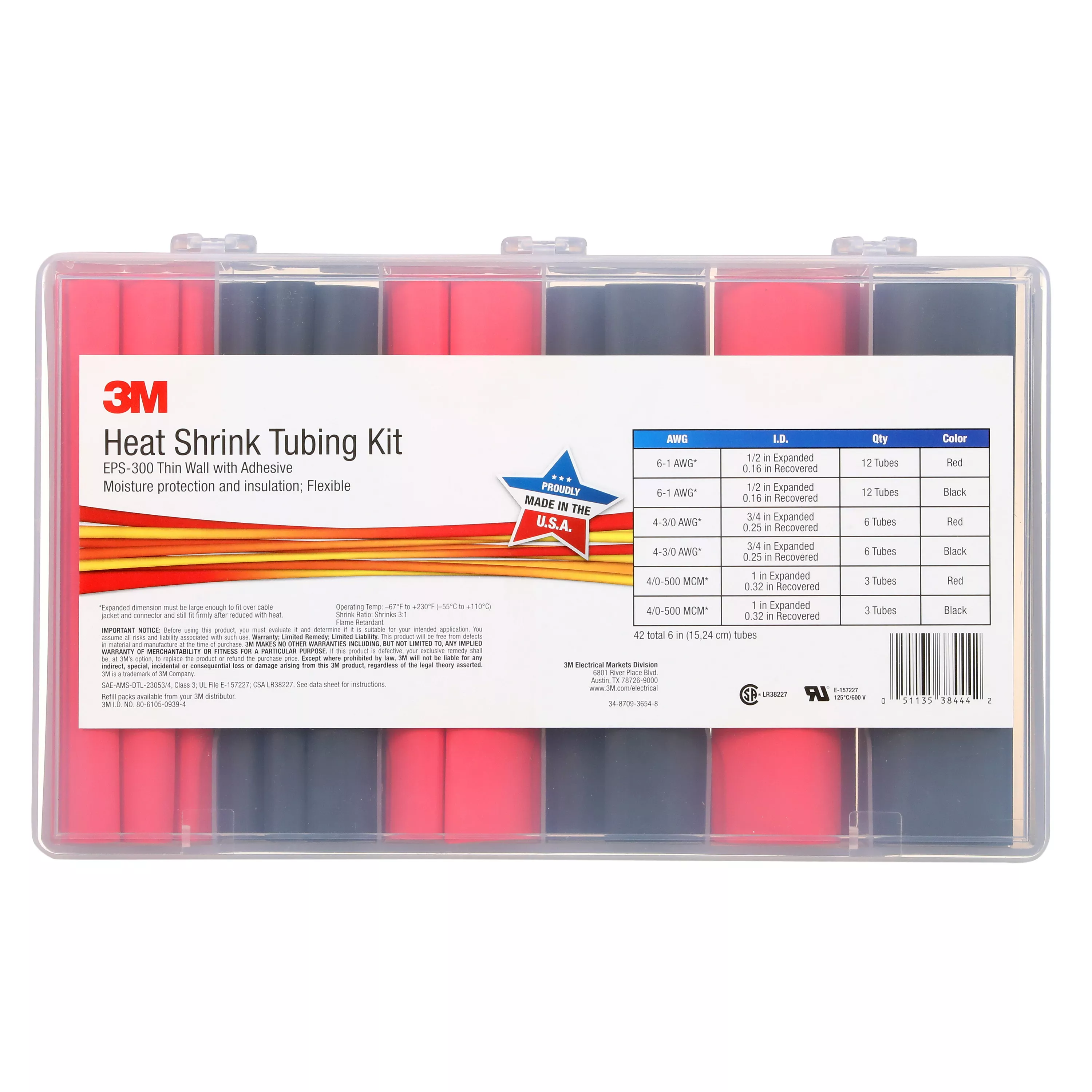 3M™ Thin-Wall Heat Shrink Tubing EPS-300, Adhesive-Lined, black/red, 5 kits per carton