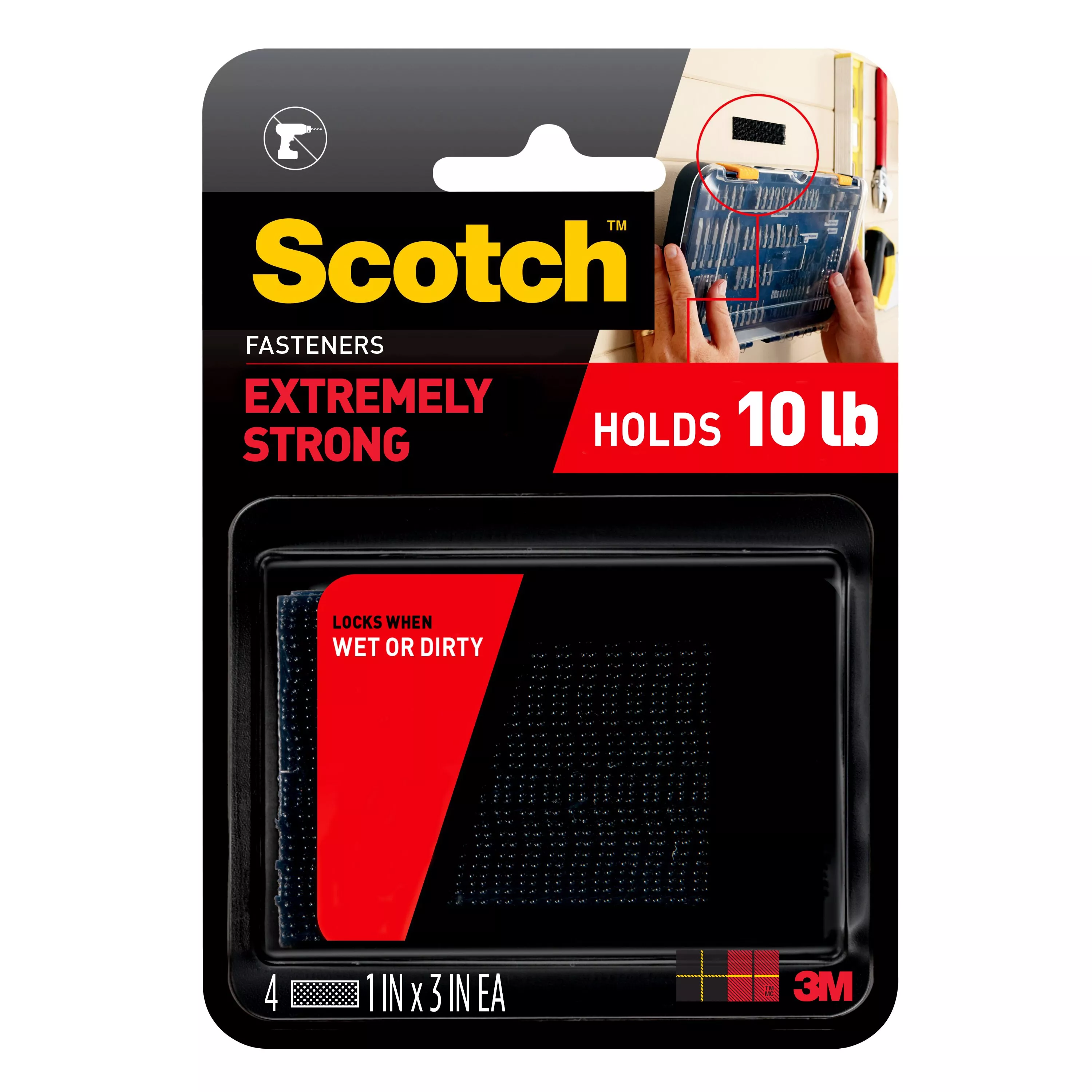 Scotch™ Extreme Fasteners RF6731, 1 in x 3 in (25,4 mm x 76,2 mm), 2
Sets of Strips, Black