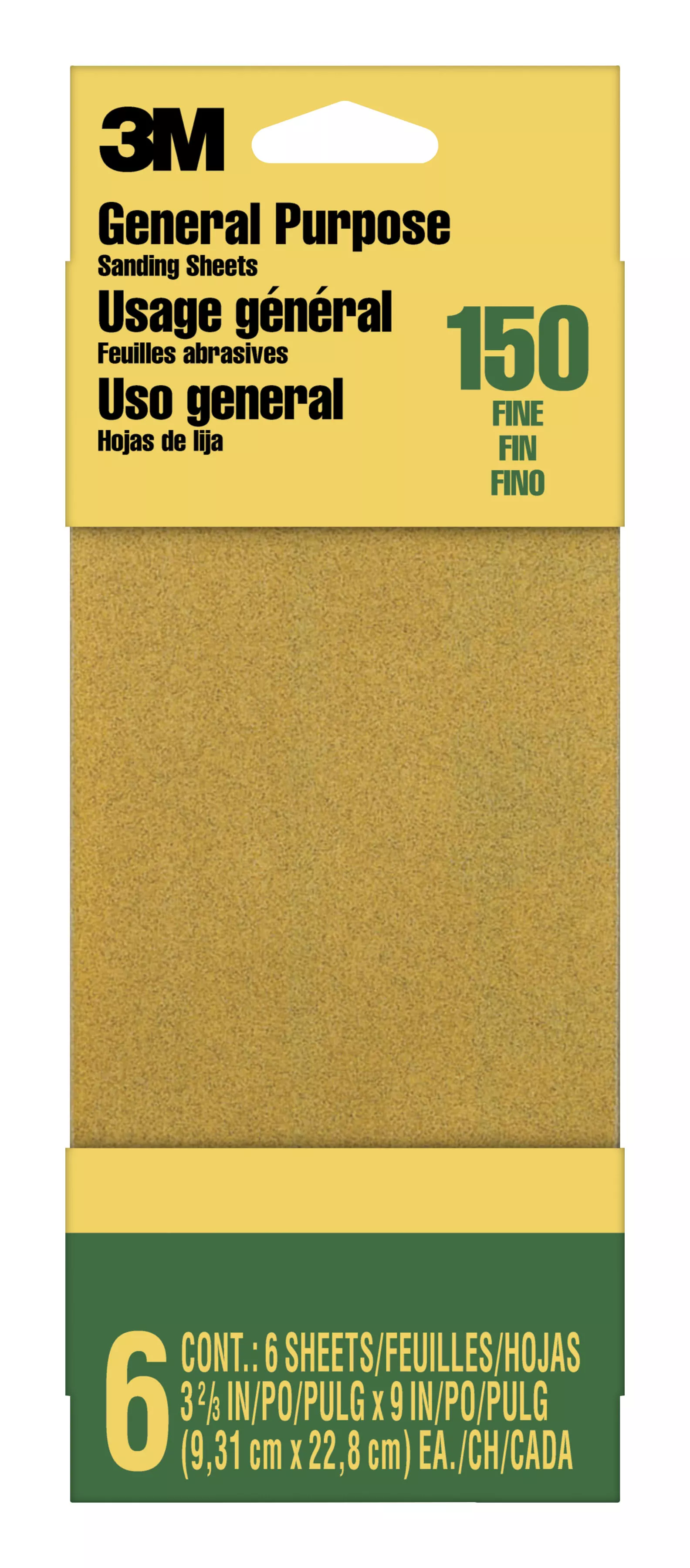 3M™ General Purpose Sanding Sheets 9015NA-CC, 3 2/3 in x 9 in, Fine grit, 6/pk, 20 pks/cs