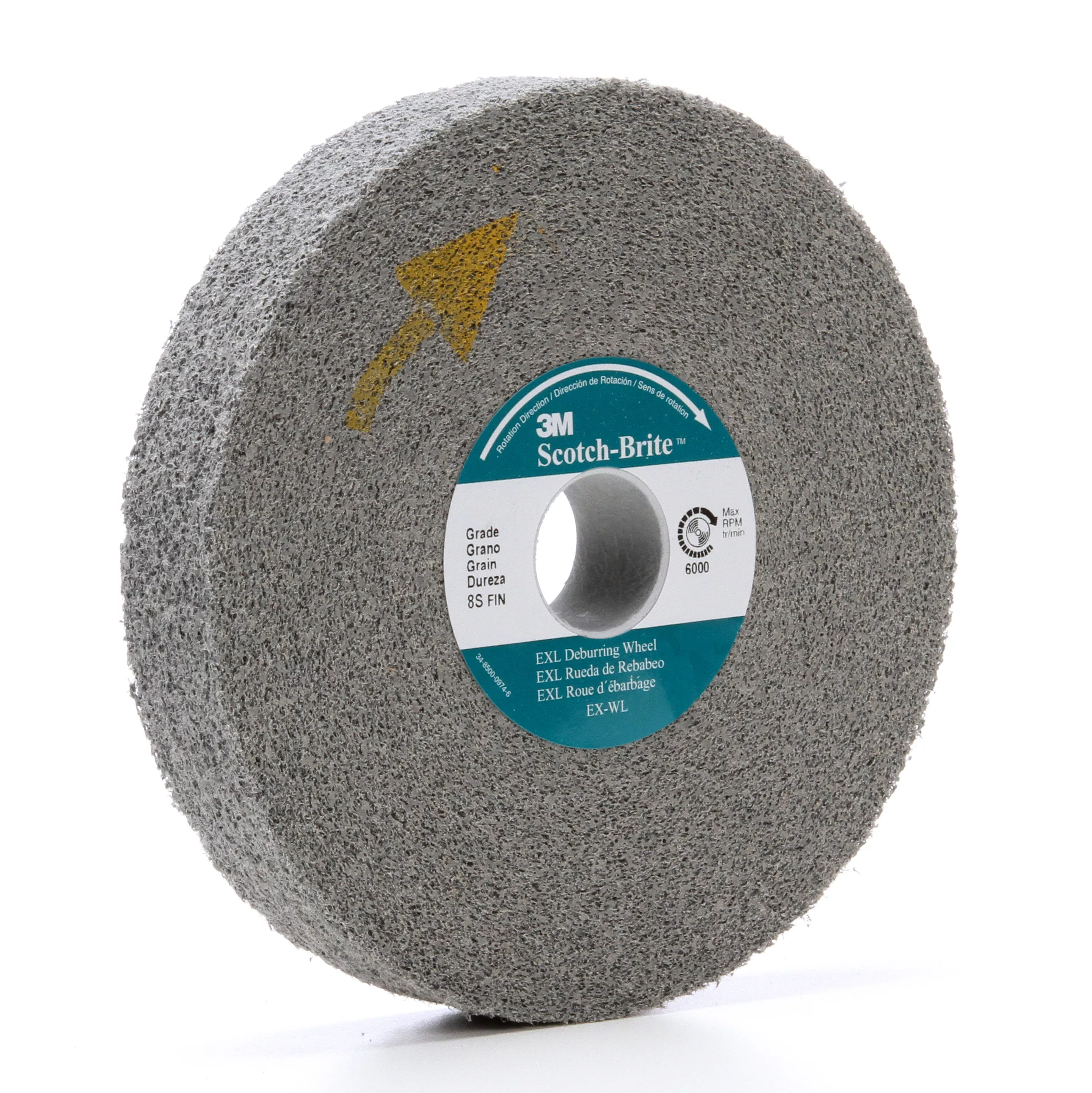 Scotch-Brite™ EXL Deburring Convolute Wheel, XL-WL, 8S Fine, 6 in x 1 in
x 1 in, 3 ea/Case