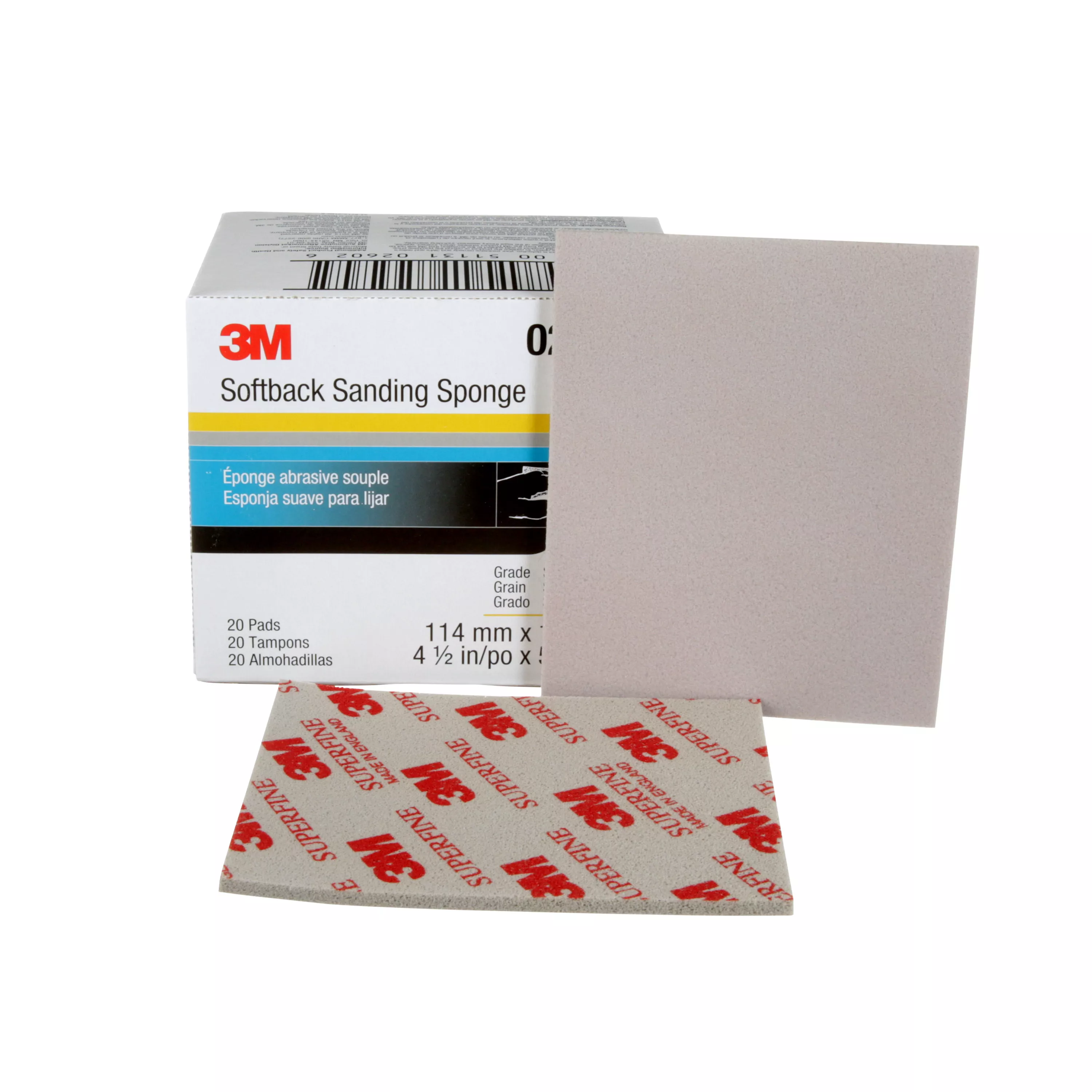 3M™ Softback Sanding Sponge, 02602, 4 1/2 in x 5 1/2 in (115mm x 140mm), Superfine, 20 sponges per pack, 6 packs per case