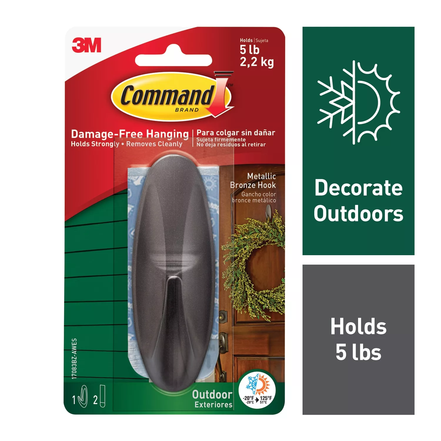 Command™ Outdoor Metallic Bronze Hook 17083BZ-AWES