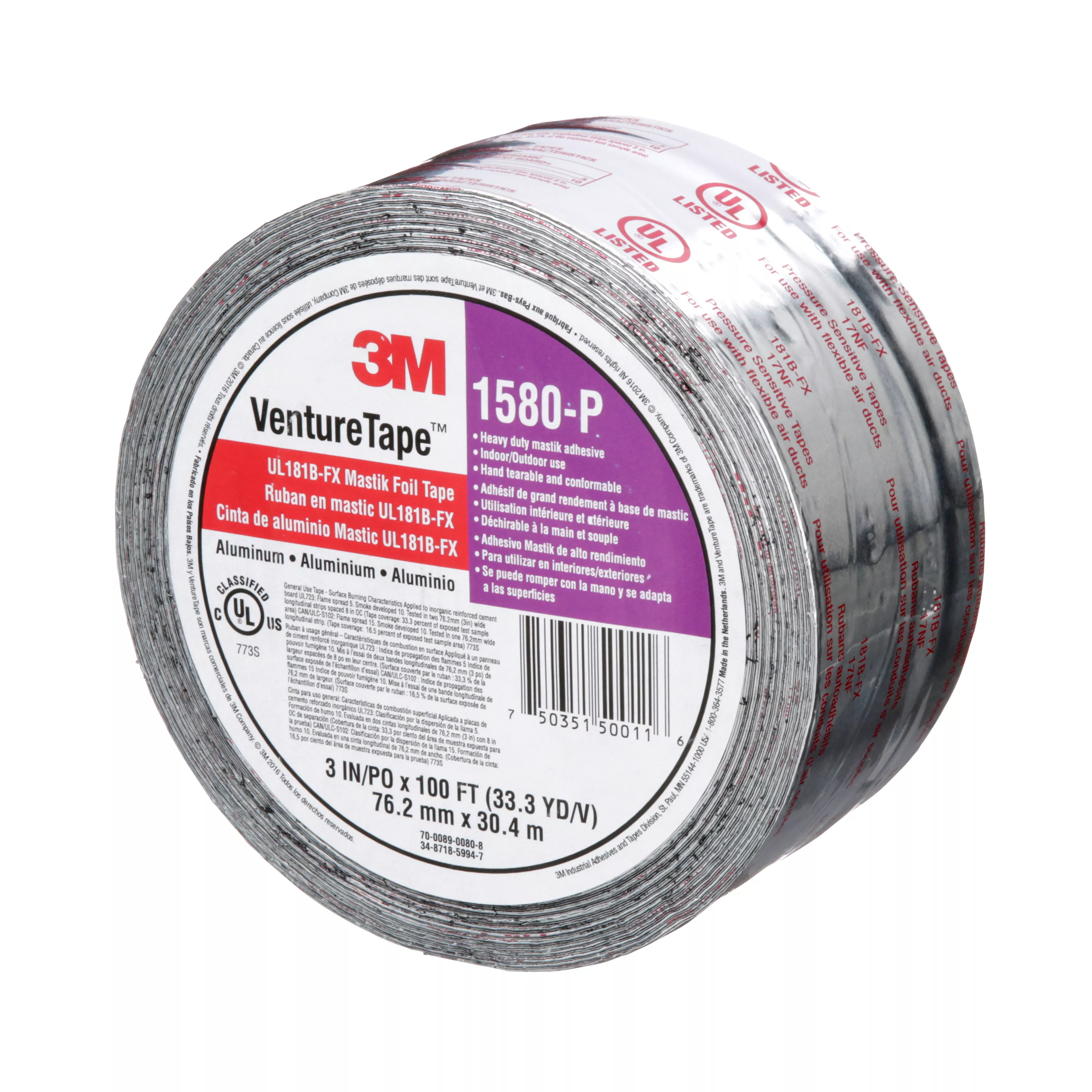 SKU 7100043954 | 3M™ Venture Tape™ UL181B-FX Mastik Foil Tape 1580-P