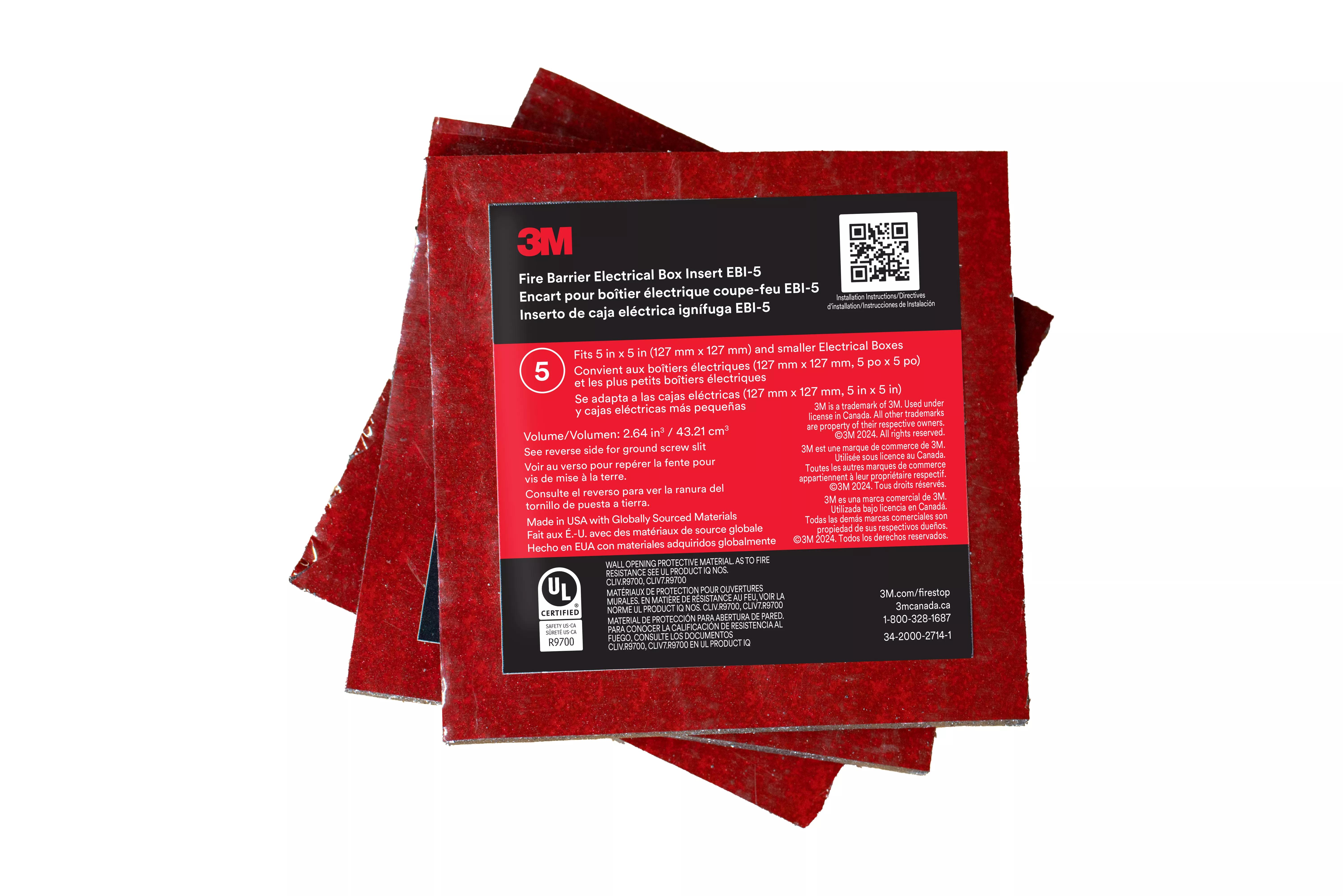 3M™ Fire Barrier Electrical Box Inserts EBI-4, 3.25 in x 3.25 in x 3/16 in, 40 Each/Case