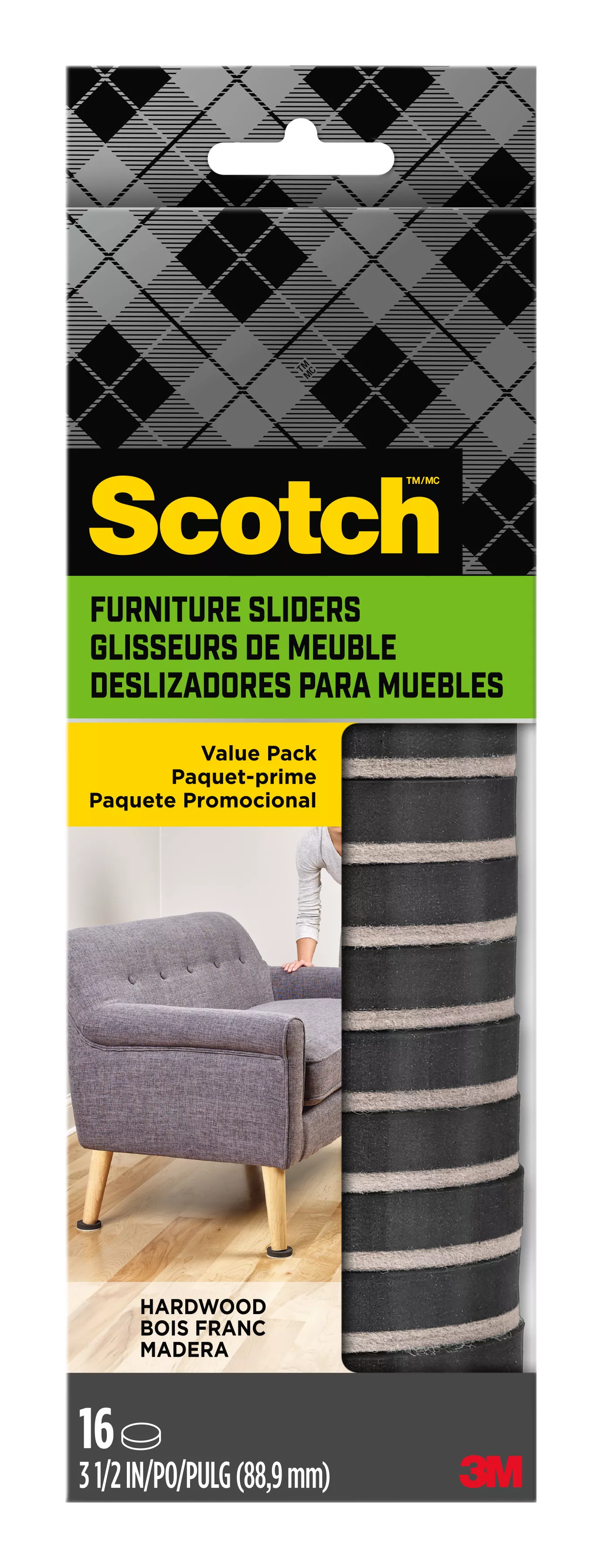 Scotch™ Sliders SP674-NA, Round, Felt 3.5-in 16/pk