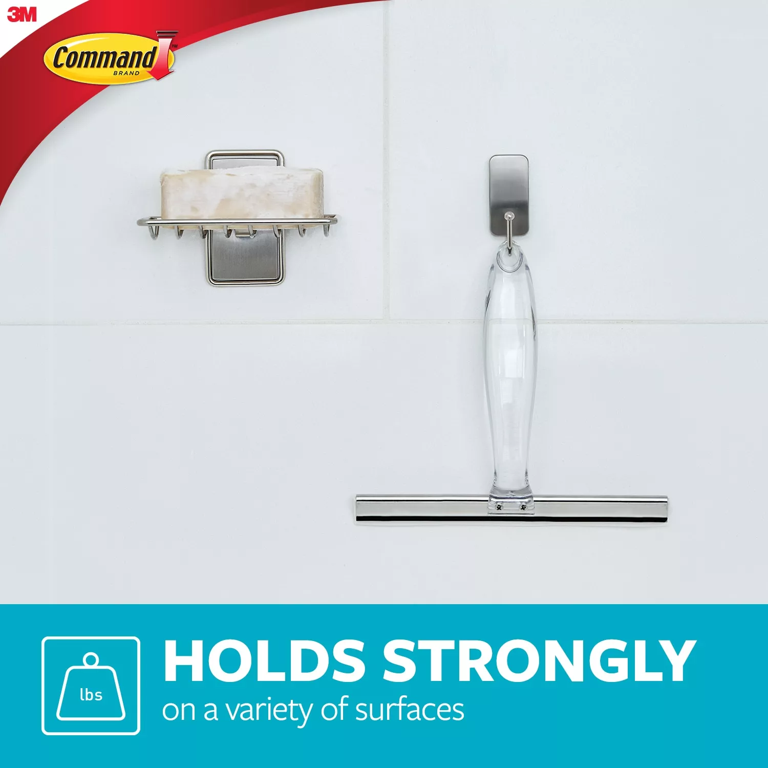 SKU 7100085085 | Command™ Bath Squeegee and Hook Stainless Steel and Satin Nickel