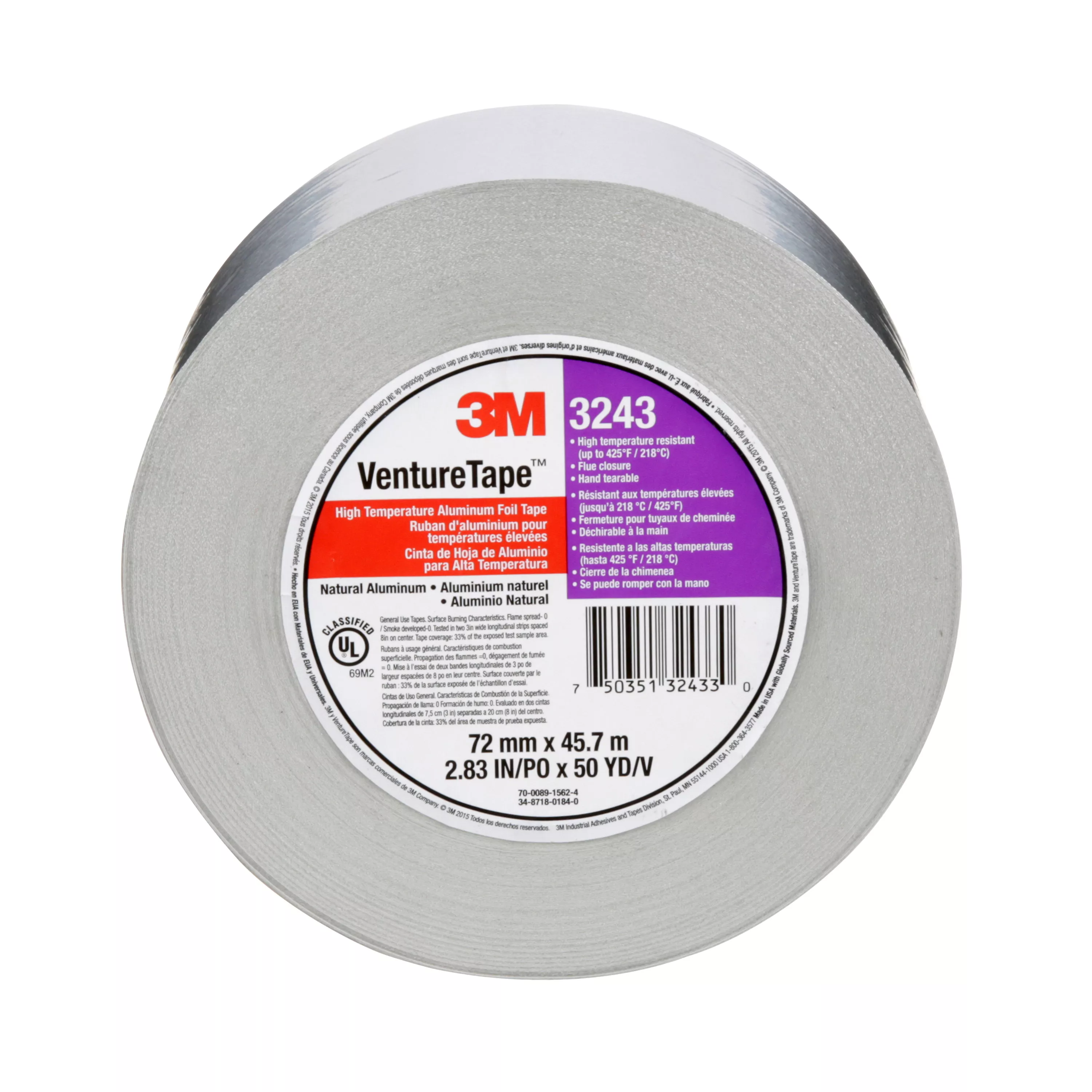 SKU 7100043878 | 3M™ Venture Tape™ High Temperature Aluminum Foil Tape 3243